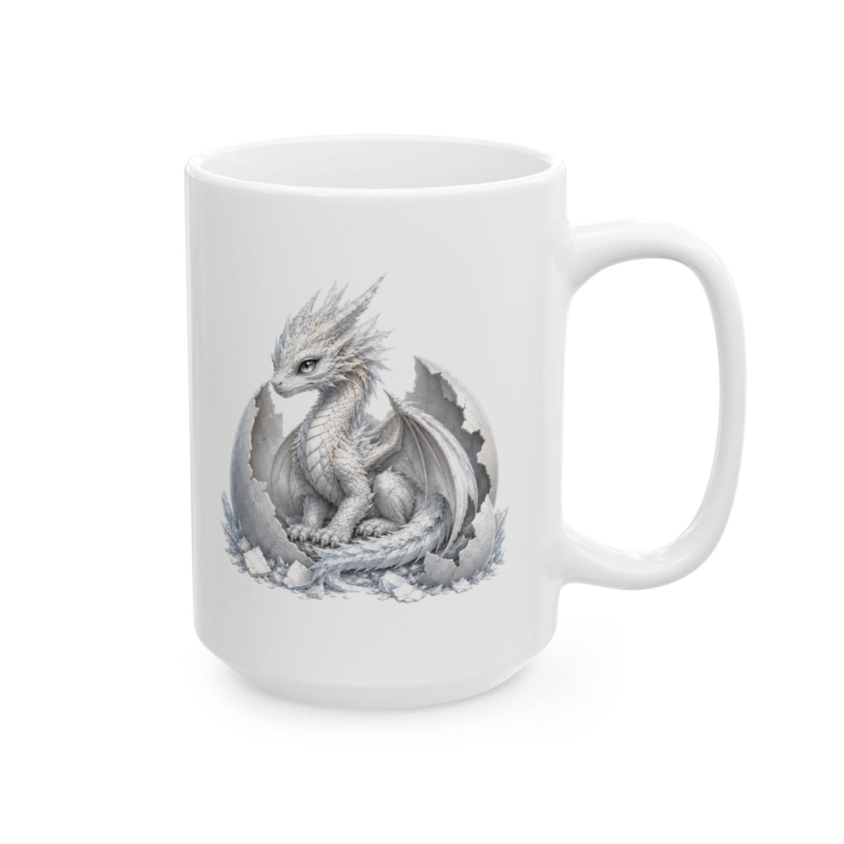 White Dragon Ceramic Mug — Artistic Dragon Lover Coffee Cup (11oz, 15oz)