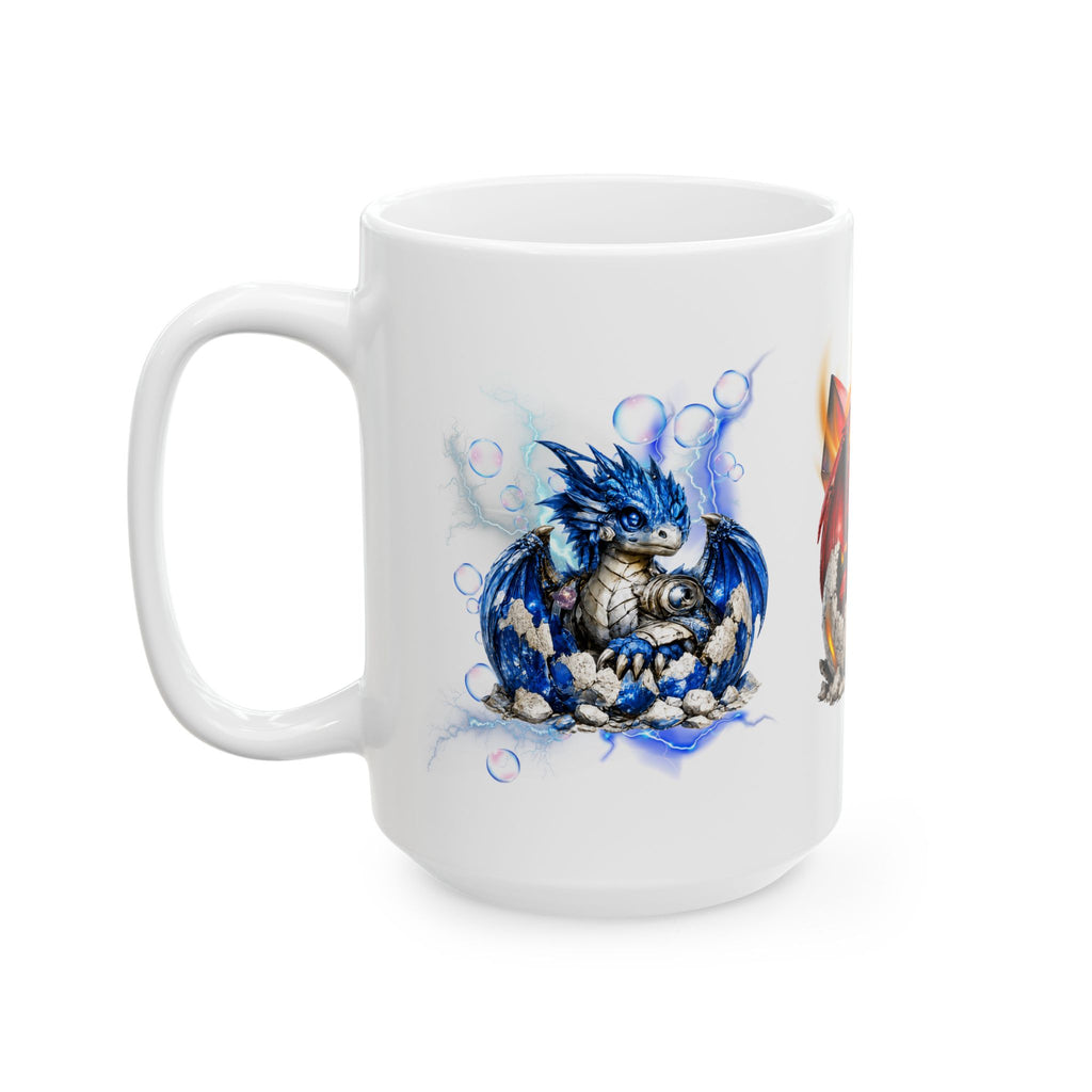 Dragon Trio Ceramic Mug (11oz, 15oz) — Cute Elemental Baby Dragons Coffee Cup