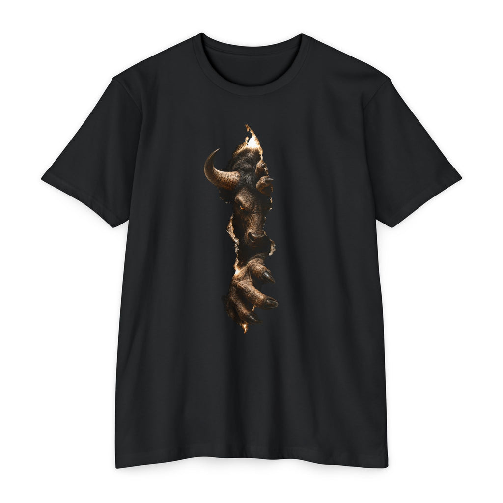 Bison Vertical Print T‑Shirt — Rustic Western Buffalo Graphic Tee. The inner Beast tearing its way out.