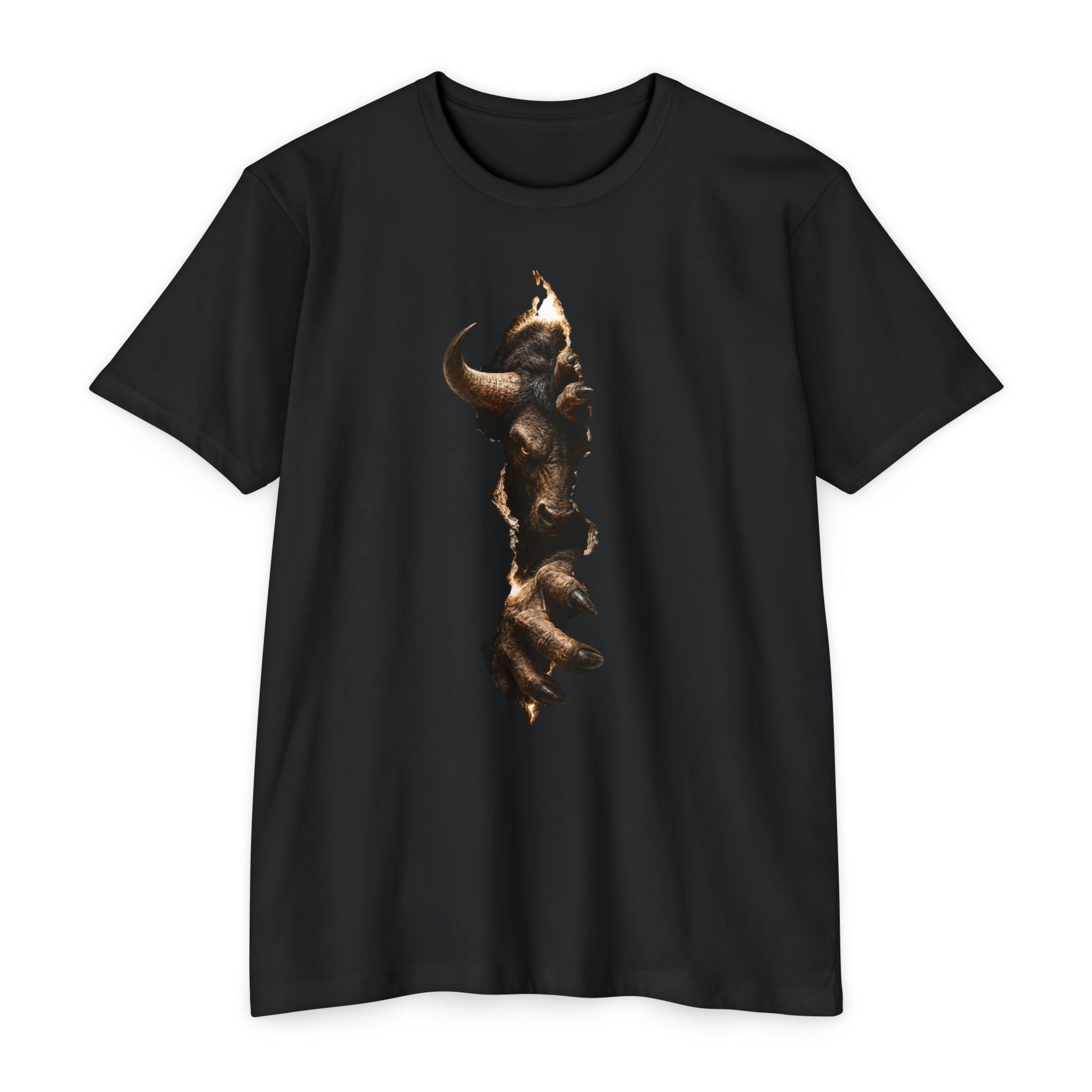 Bison Vertical Print T‑Shirt — Rustic Western Buffalo Graphic Tee. The inner Beast tearing its way out.