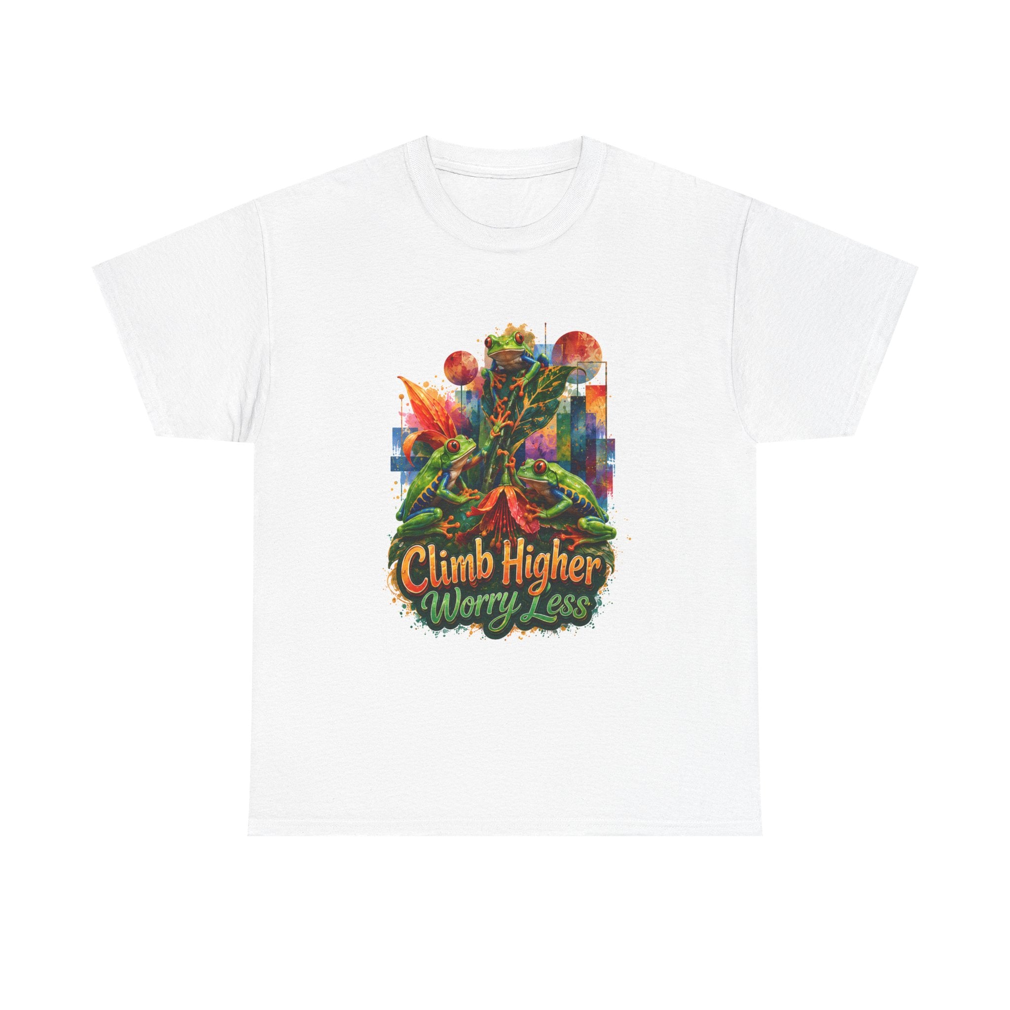 Climb Higher Worry Less T-Shirt Tree Frog t-shirt for the ecofriendly, tree huggers.