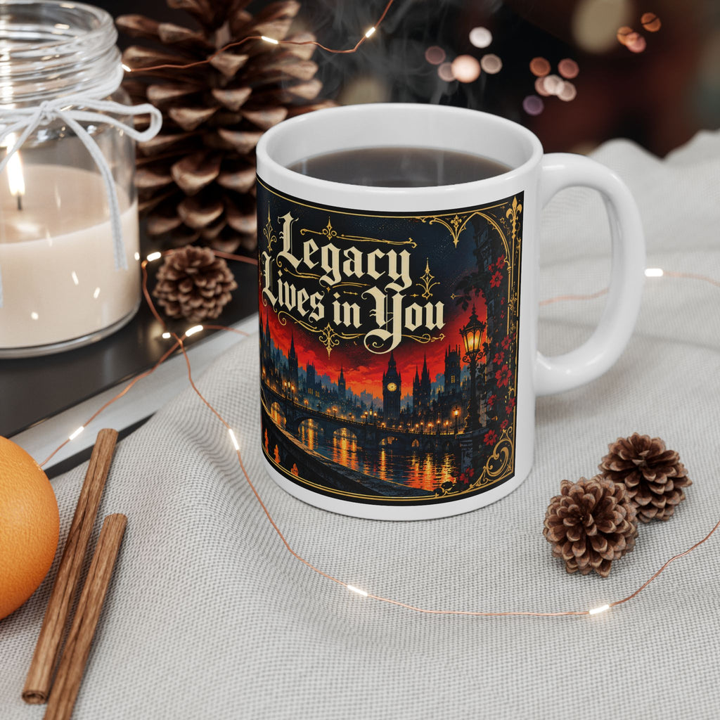 Gothic Cityscape Ceramic Mug – Legacy Lives in You Black Man Gothic Art Mug.  “Legend Lives On” 11oz/15oz