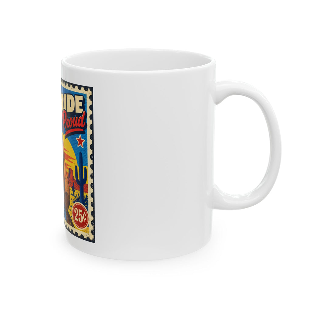Retro ‘Ride Proud’ Cowboy Ceramic Mug — Vintage Western Coffee Cup (11oz & 15oz)