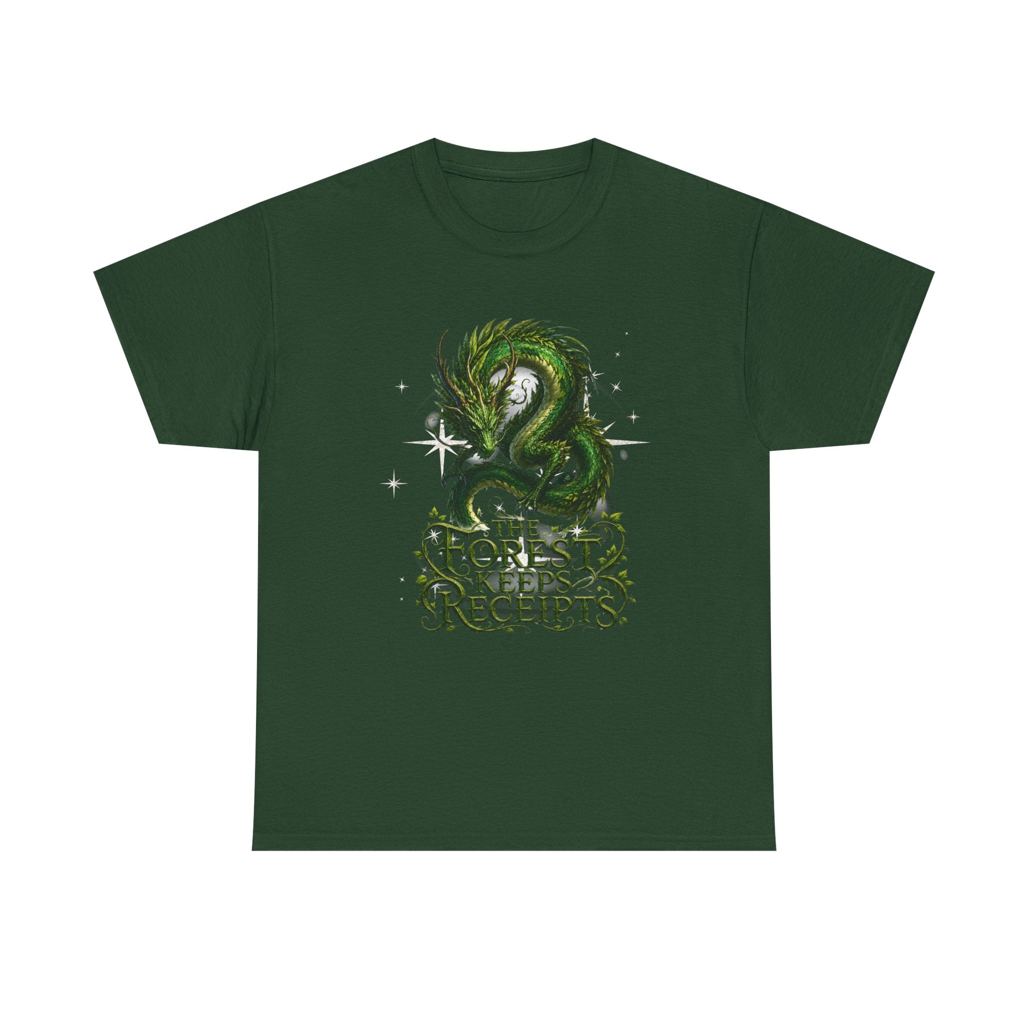 T-Shirt — "The Forest Keeps Receipts" Green Dragon Nature Graphic Tee