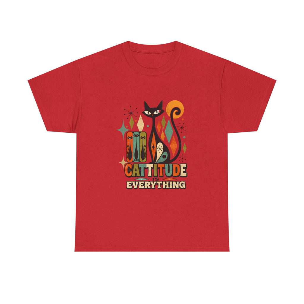 Cat T-Shirt — "Cattitude Over Everything" Retro Mid-Century Cat Tee