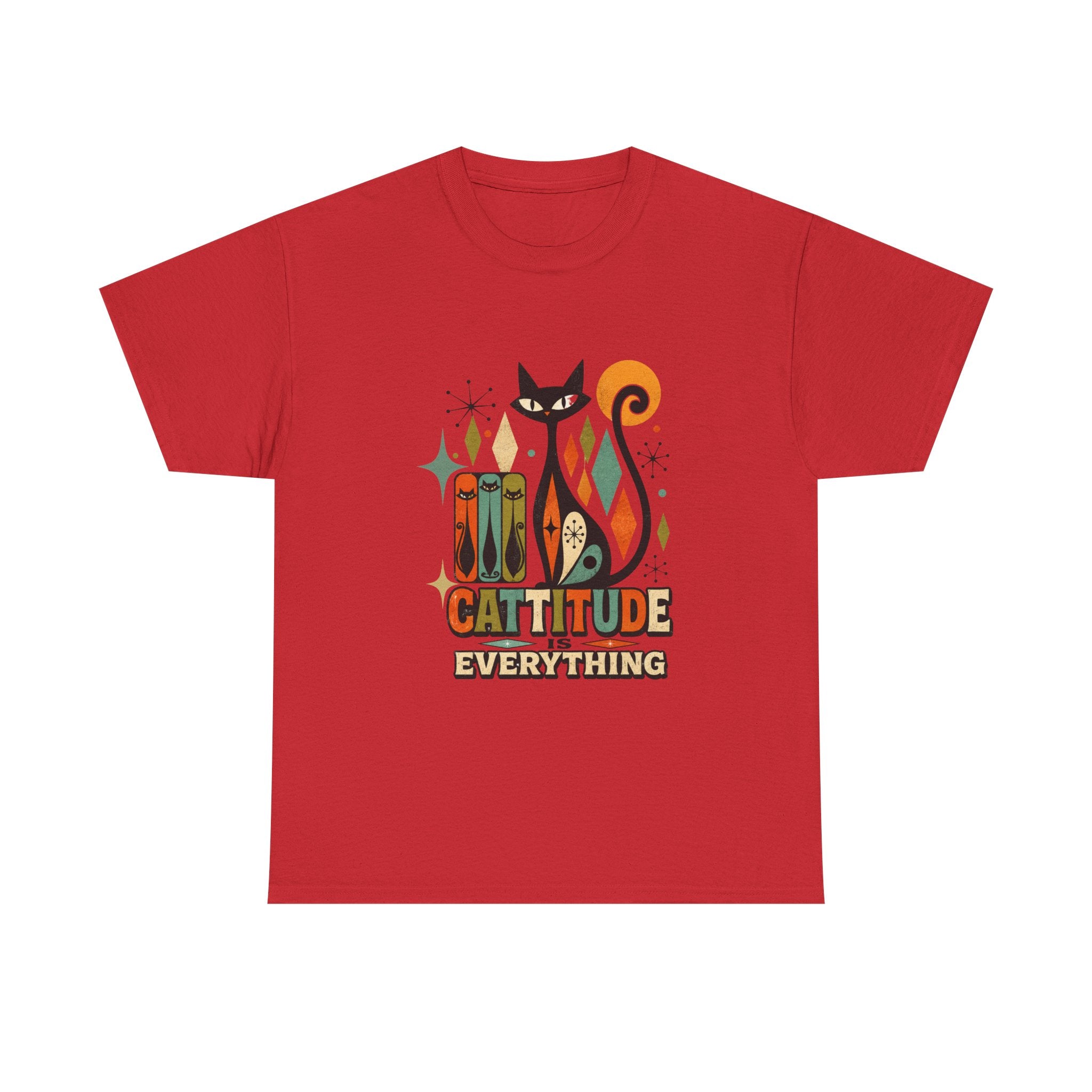 Cat T-Shirt — "Cattitude Over Everything" Retro Mid-Century Cat Tee