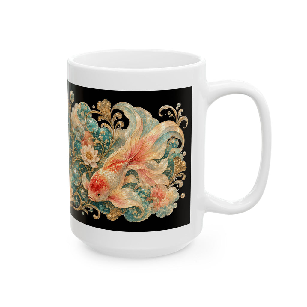 Ceramic Mug — Vintage Floral Goldfish Design with Quote “I Came. I Saw. I Forgot.”