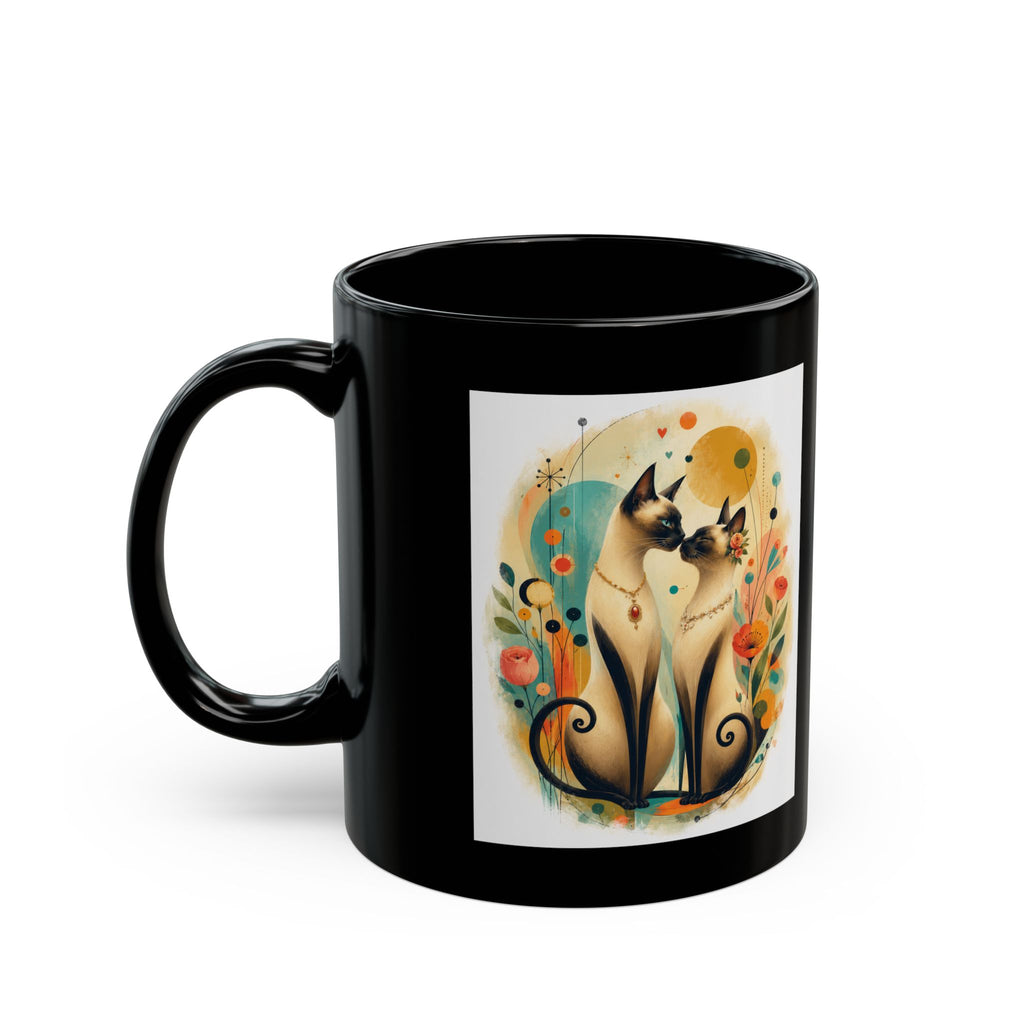 Siamese Cats Floral Black Coffee Mug (11oz/15oz)