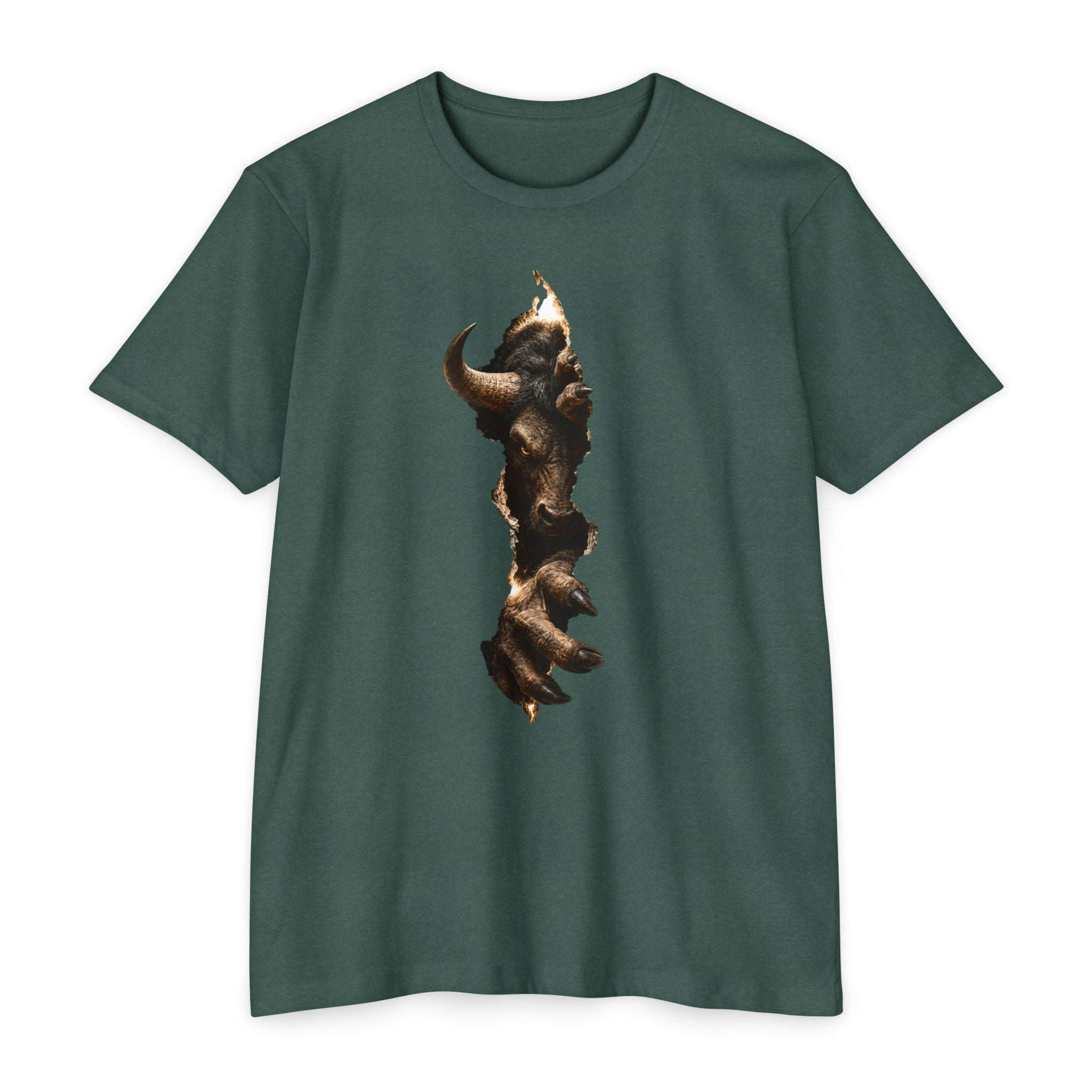 Bison Vertical Print T‑Shirt — Rustic Western Buffalo Graphic Tee. The inner Beast tearing its way out.