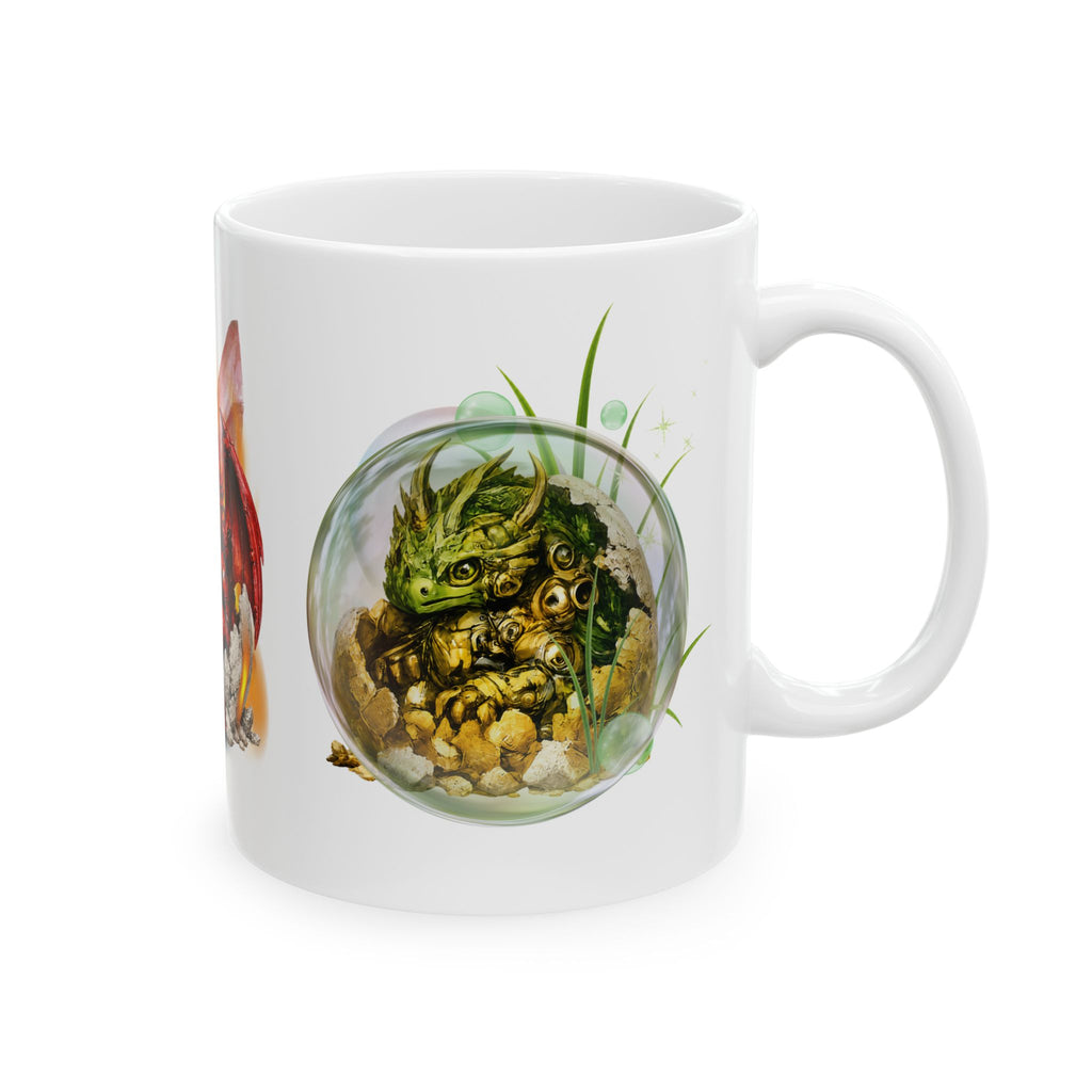 Dragon Trio Ceramic Mug (11oz, 15oz) — Cute Elemental Baby Dragons Coffee Cup