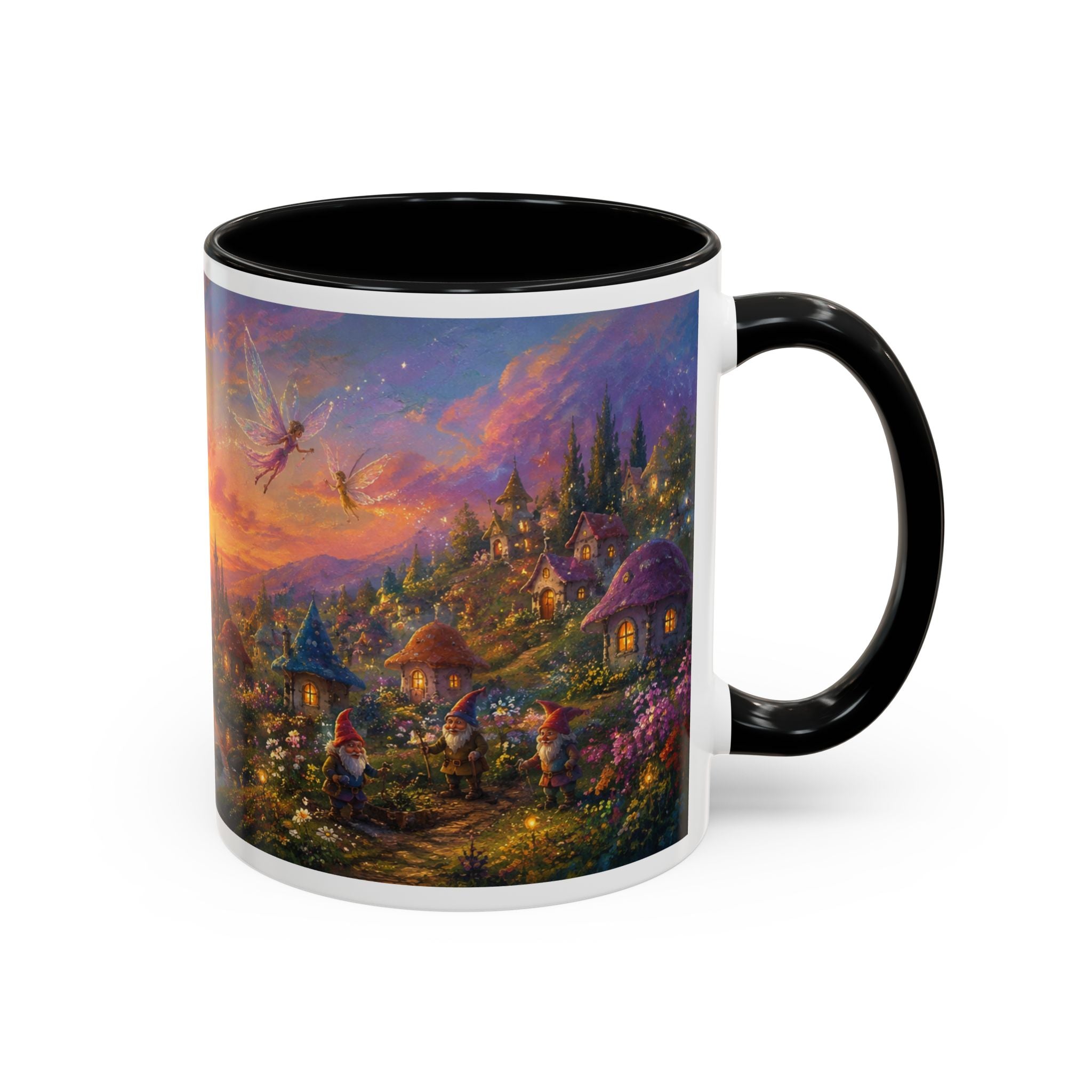 Fantasy Sunset Coffee Mug — Whimsical Village Sunrise Art Accent Mug (11/15oz)