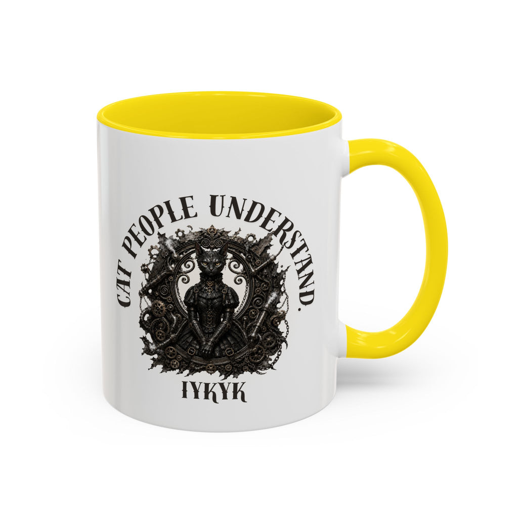 Cat People Understand Accent Mug — 'IYKYK' Black-Trim Coffee Cup. Cat lovers. Cat people. Cat mug.