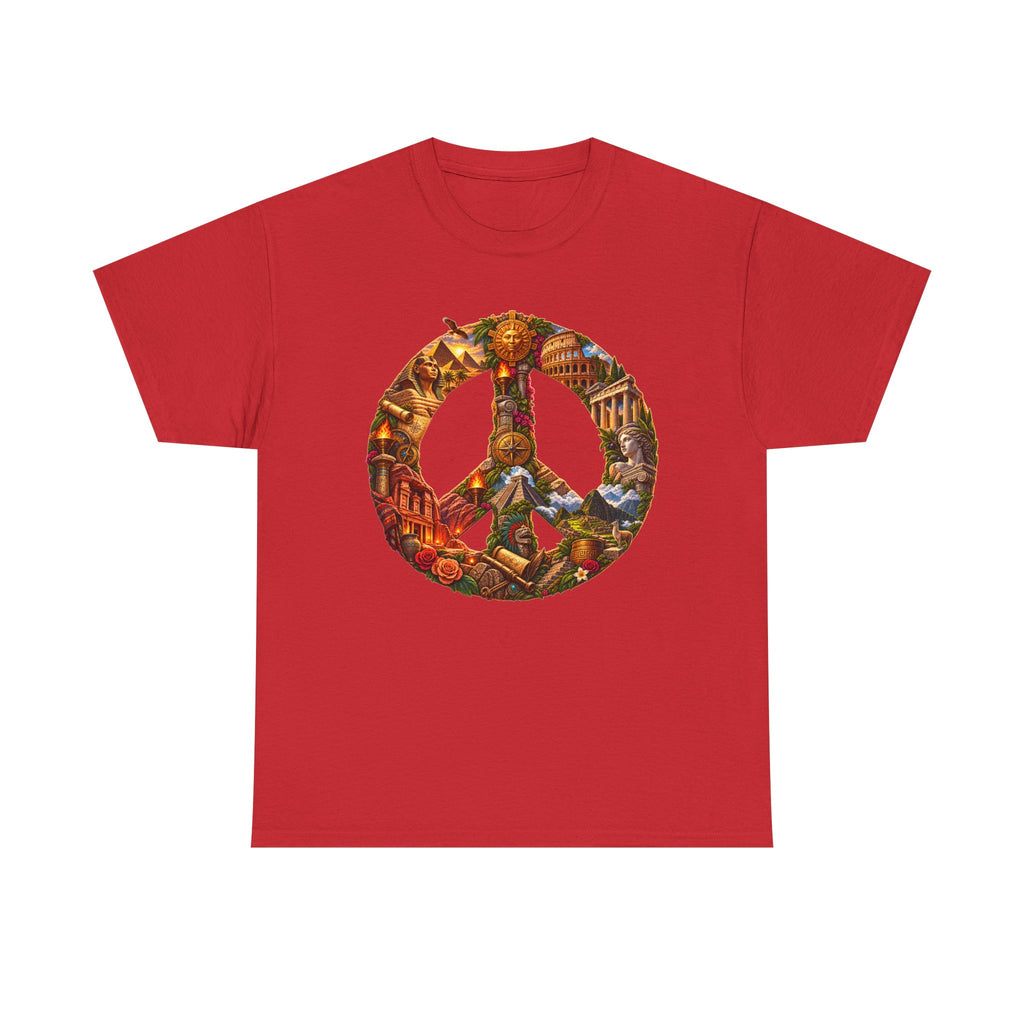 Peace Symbol Collage T-Shirt — Vintage Travel & Nature Graphic Tee
