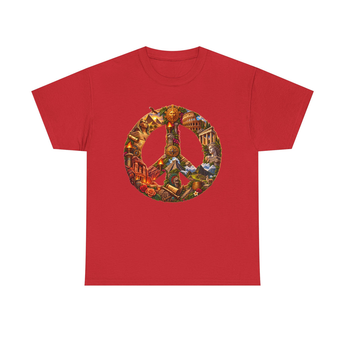 Peace Symbol Collage T-Shirt — Vintage Travel & Nature Graphic Tee