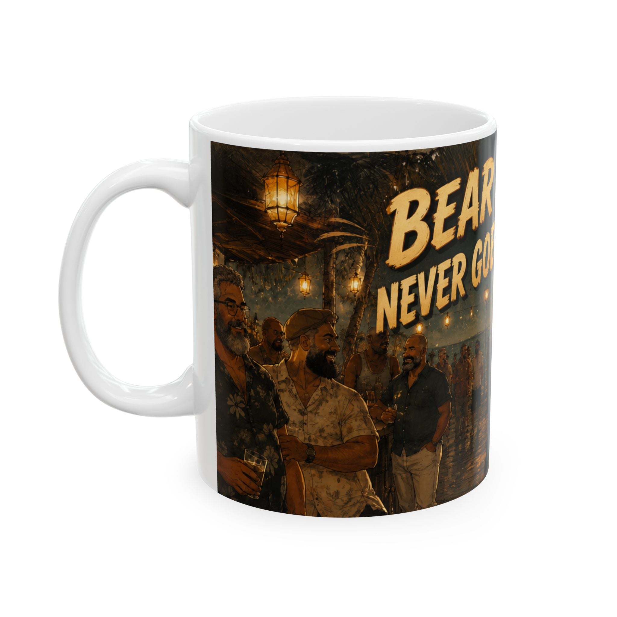 Ceramic Mug — "Bear Love Never Goes Out of Style" Vintage Night Street Art Coffee Cup (11oz/15oz)