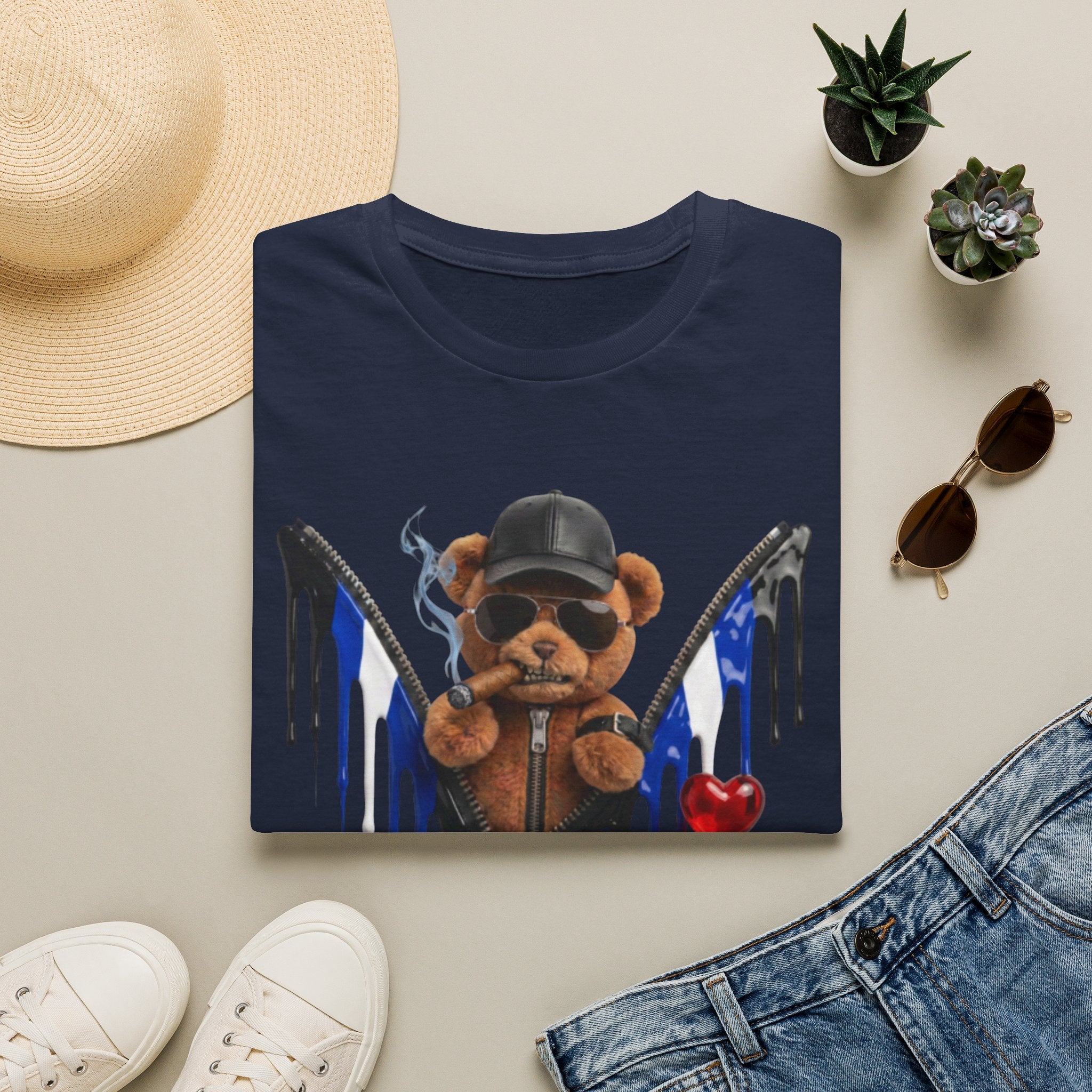 Edgy Graffiti Teddy T‑Shirt — Dripping Wings & Heart Streetwear