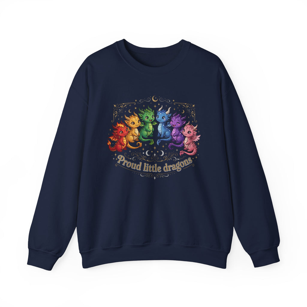 Crewneck Sweatshirt — "Proud Little Dragons" Rainbow Baby Dragon Graphic
