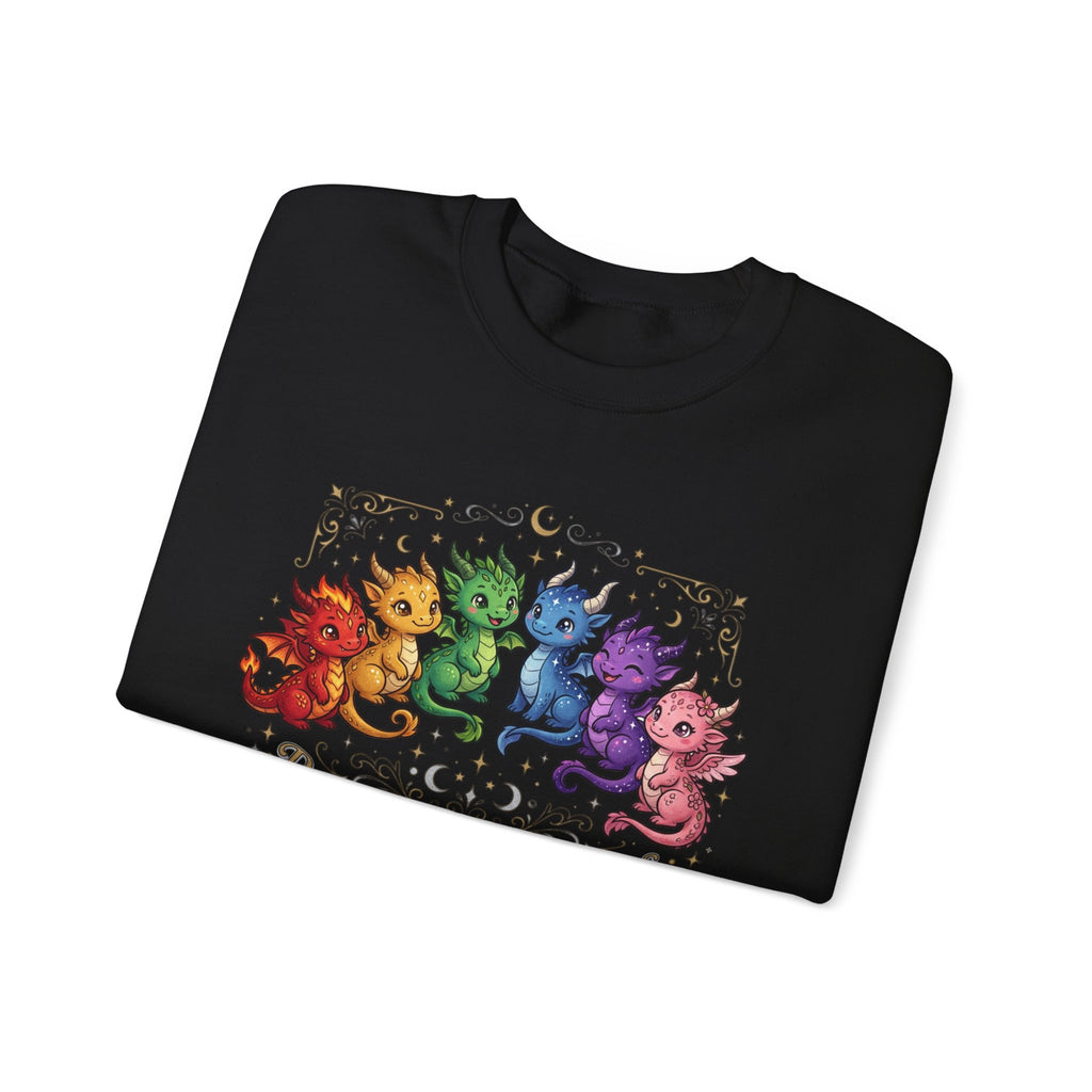Crewneck Sweatshirt — "Proud Little Dragons" Rainbow Baby Dragon Graphic