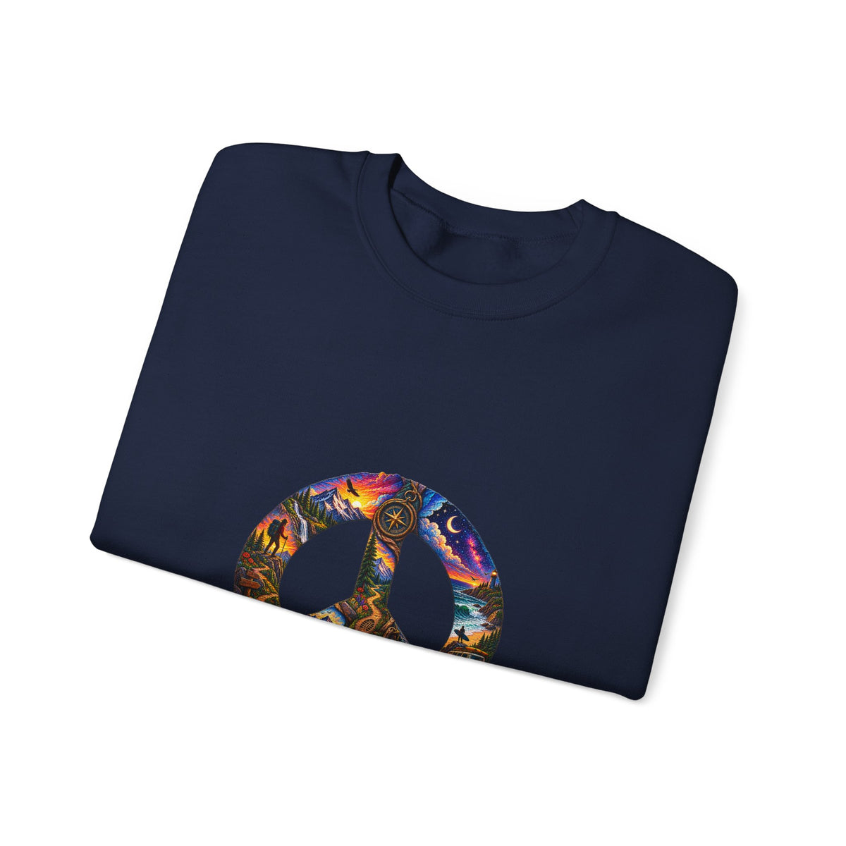 Peace Sign Crewneck Sweatshirt — Colorful Tie-Dye Peace Symbol Pullover