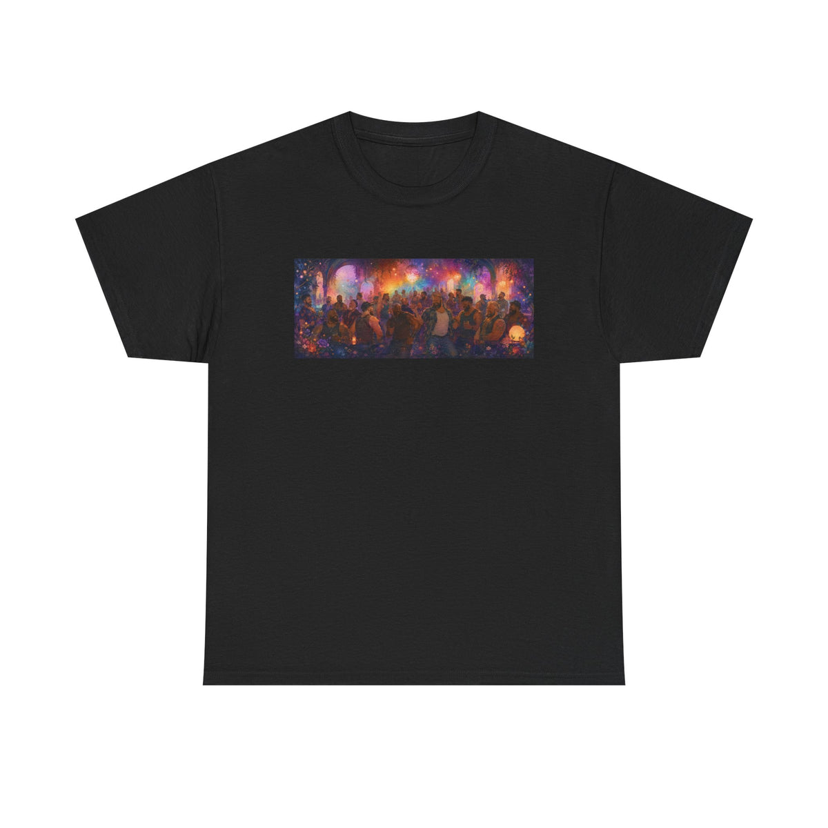 Festival Crowd Sunset Bear Party Graphic Tee. Bears dancing the night away.