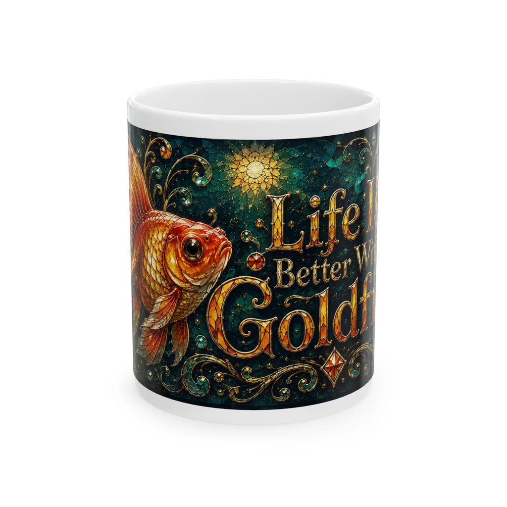 Goldfish Ceramic Mug — "Life Is Better With Goldfish" Artistic Coffee Cup