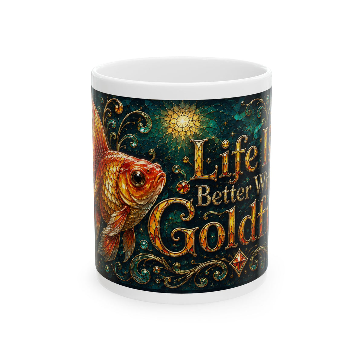 Goldfish Ceramic Mug — "Life Is Better With Goldfish" Artistic Coffee Cup