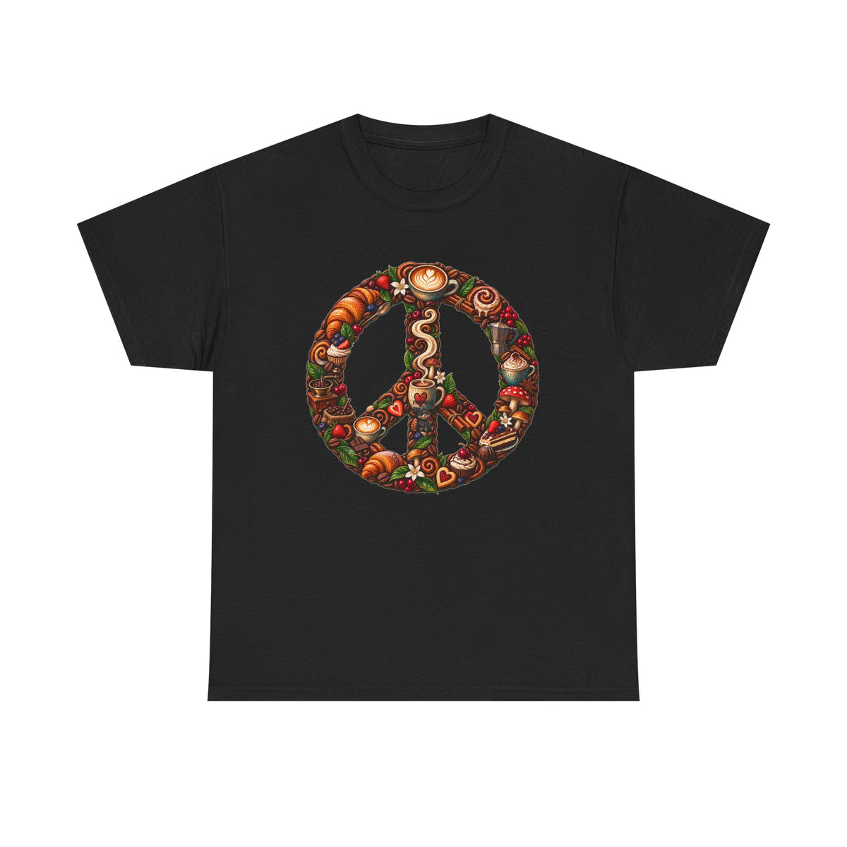Peace Sign Tee — Autumn Harvest Floral Peace Symbol with Coffee shirt.