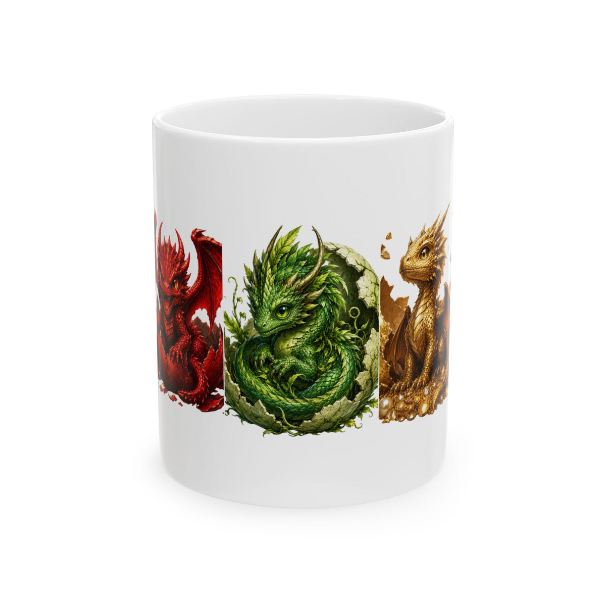 Dragon Rainbow Ceramic Mug — Cute Colorful Baby Dragons Coffee Cup (11oz, 15oz)