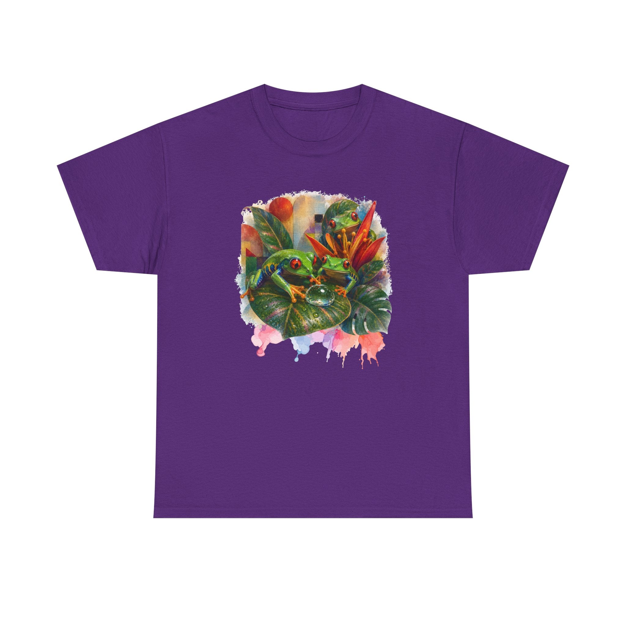 Tropical Leaf Watercolor T-Shirt — Vibrant Botanical Tee. Tree Frog tee
