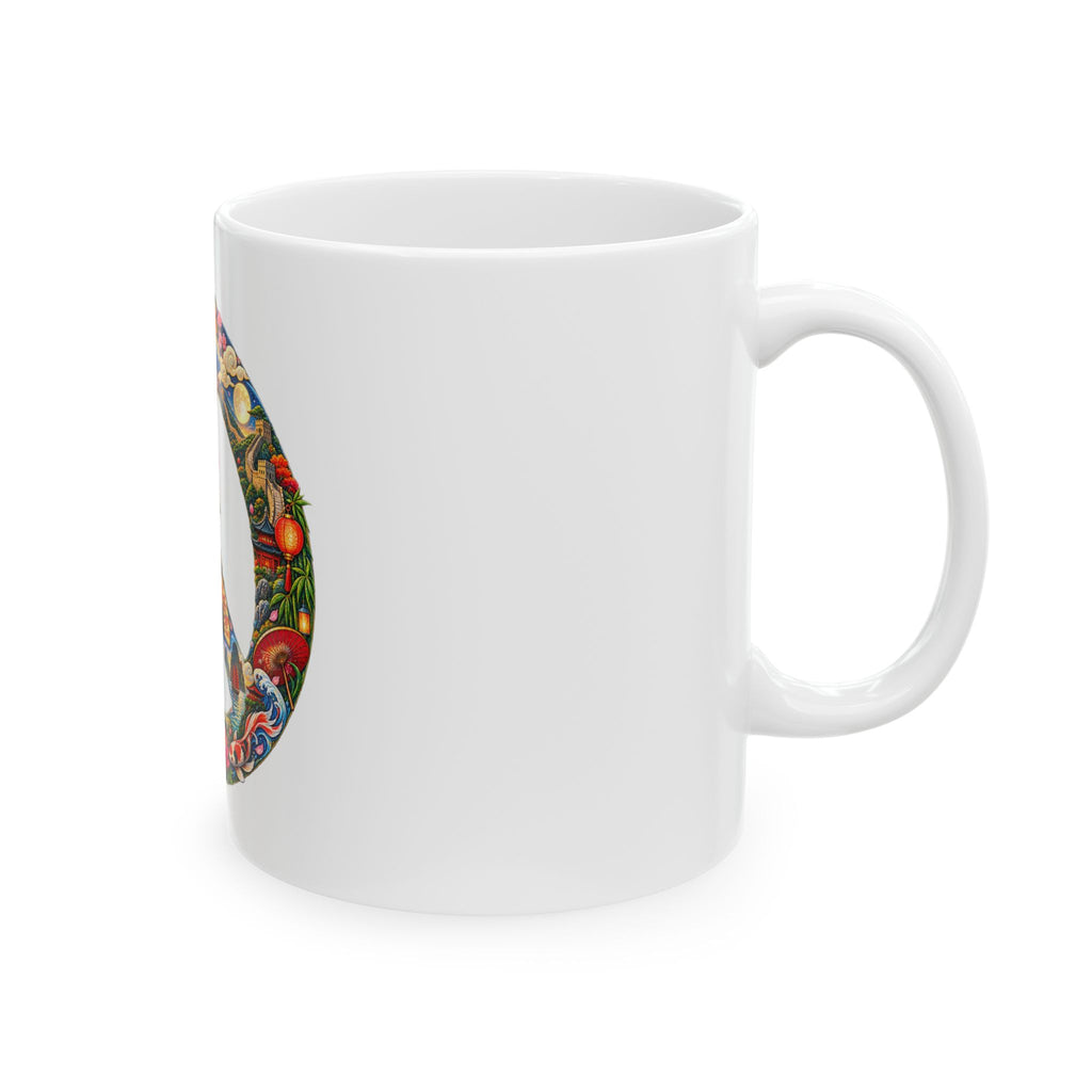 Peace Sign Ceramic Mug — Colorful Japanese-Inspired Floral & Nature 11oz/15oz