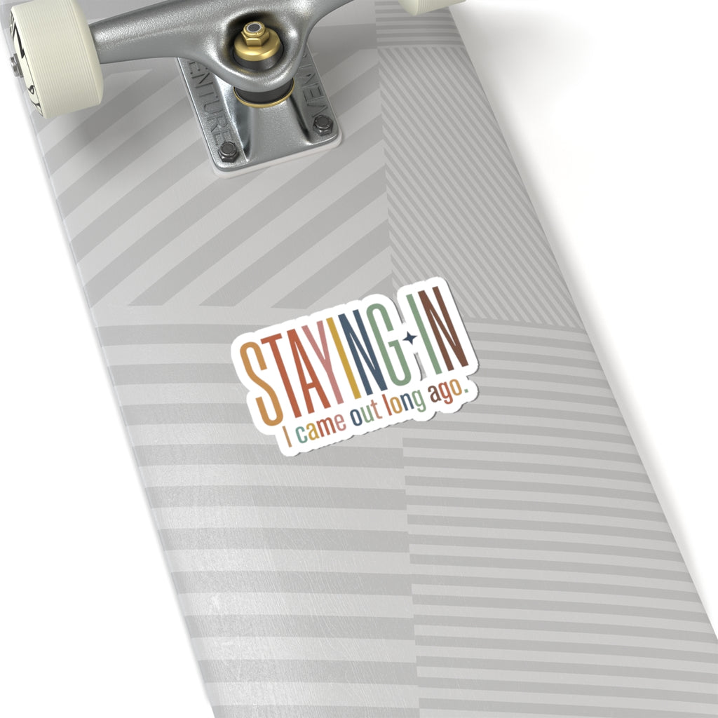 Staying In sticker | Homebody aesthetic, cozy retro type kiss-cut sticker