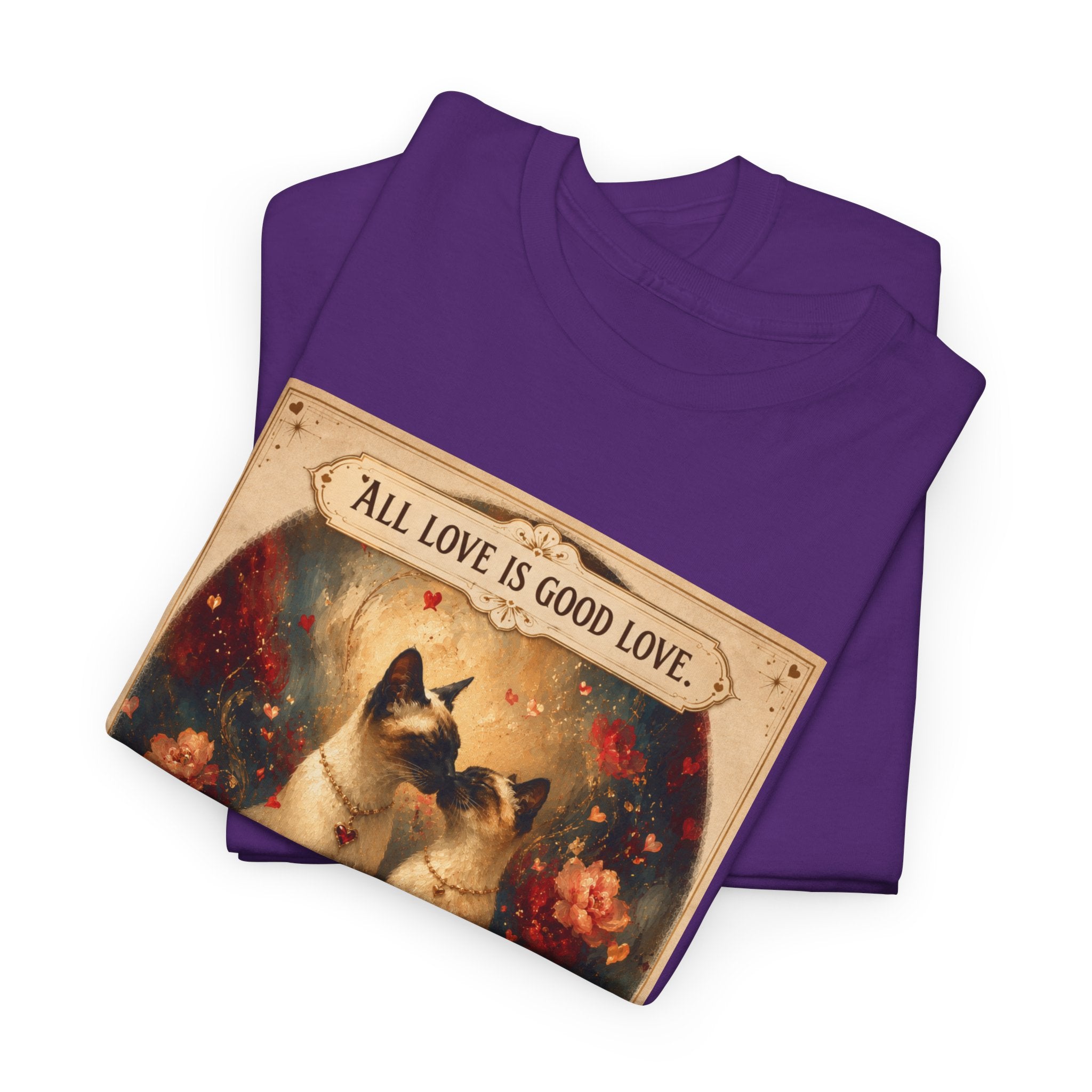 Cat Love Vintage Tee - "All Love is Good Love: You Had Me at Meow" Siamese cat lovers.