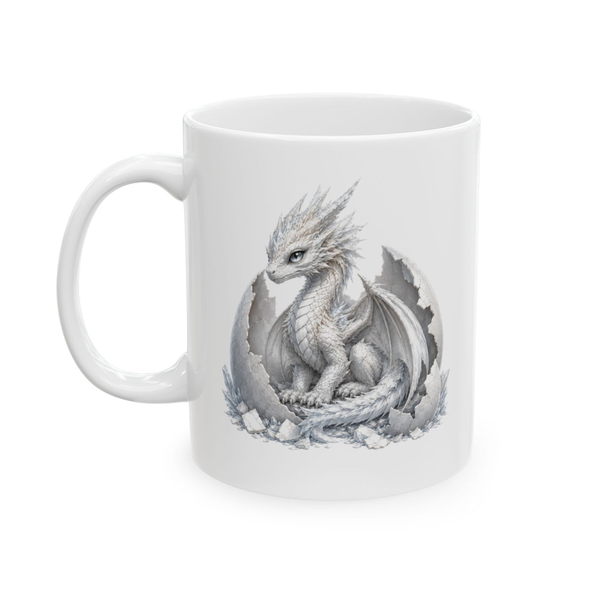 White Dragon Ceramic Mug — Artistic Dragon Lover Coffee Cup (11oz, 15oz)