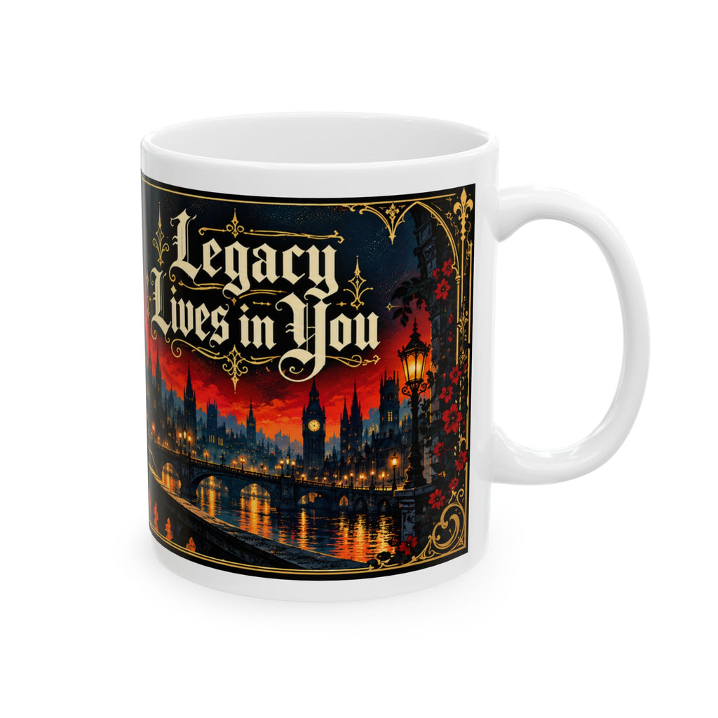 Gothic Cityscape Ceramic Mug – Legacy Lives in You Black Man Gothic Art Mug.  “Legend Lives On” 11oz/15oz