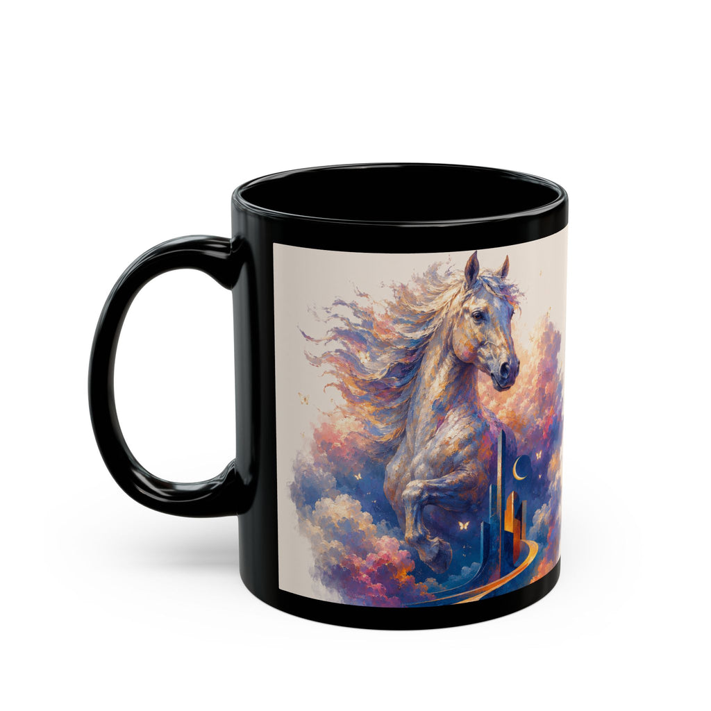 Magical Horse Nightscape Black Mug (11oz & 15oz) — Fantasy Unicorn-Like Horse Coffee Cup