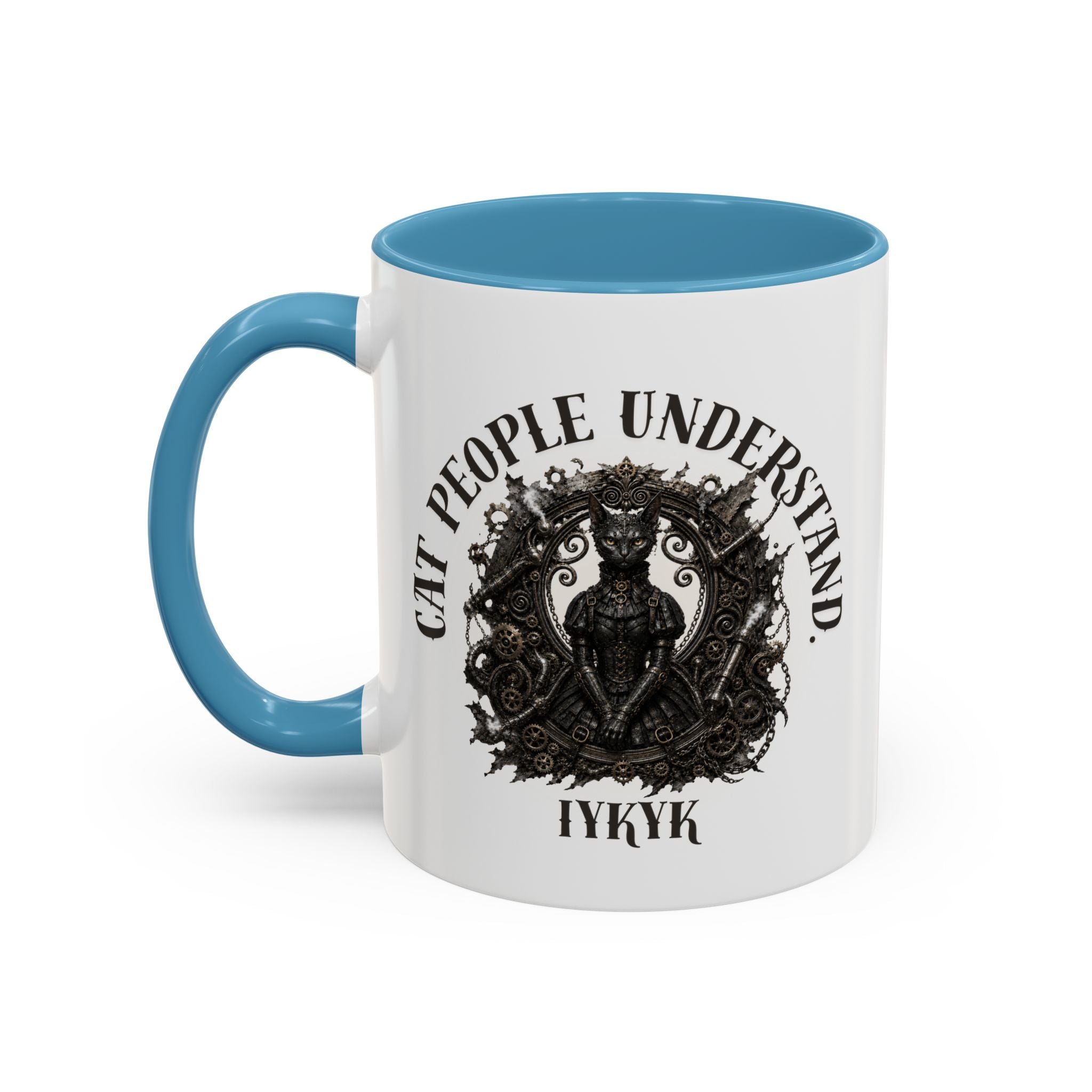 Cat People Understand Accent Mug — 'IYKYK' Black-Trim Coffee Cup. Cat lovers. Cat people. Cat mug.