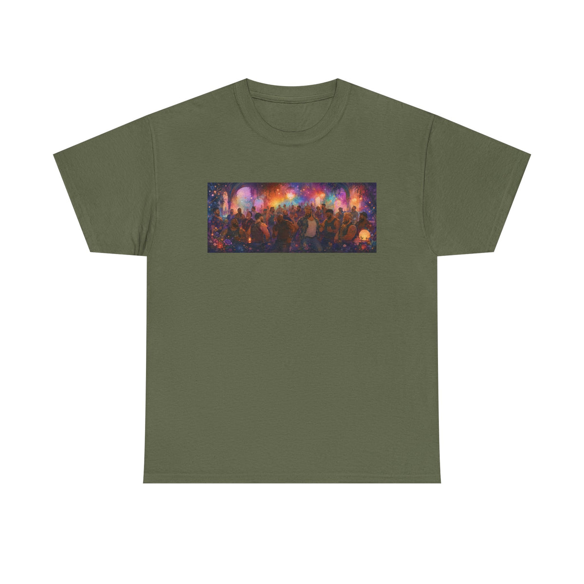 Festival Crowd Sunset Bear Party Graphic Tee. Bears dancing the night away.