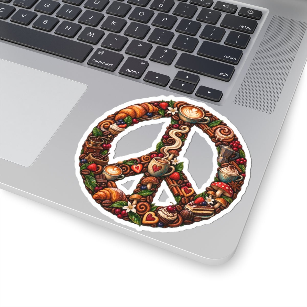 Peace Sign Sticker — Cozy Coffee & Pastry Illustration Vinyl Kiss-Cut Sticker