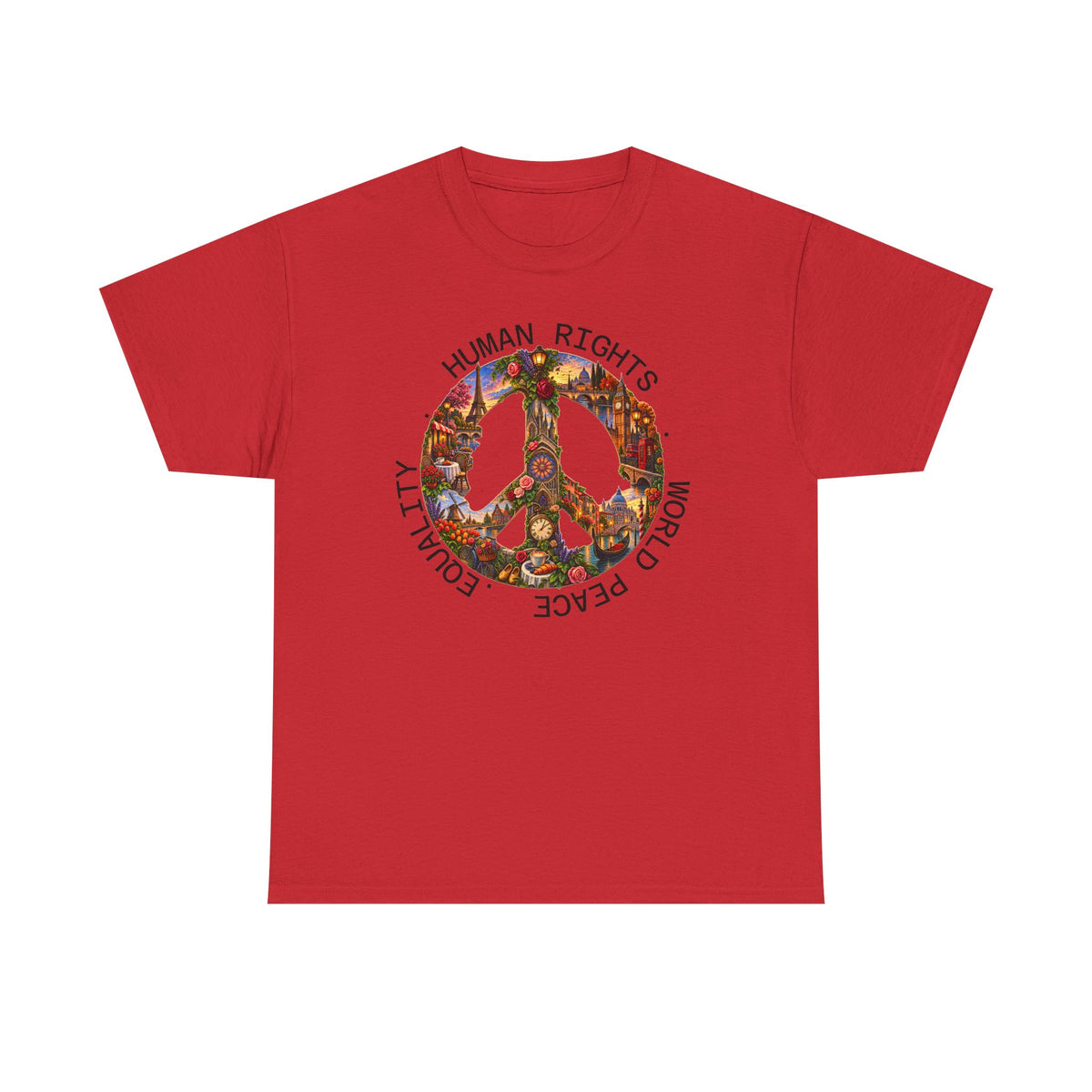 Peace Flower Graphic Tee — "World Peace • Human Rights • Equality" Cotton T‑Shirt