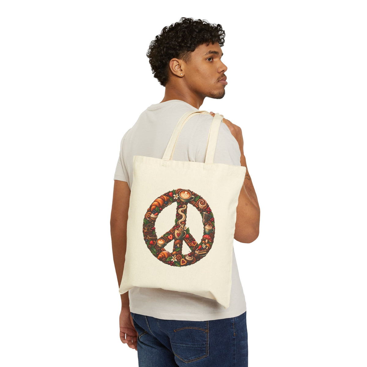 Peace Sign Floral Canvas Tote Bag – Boho Hippie Market Grocery Bag