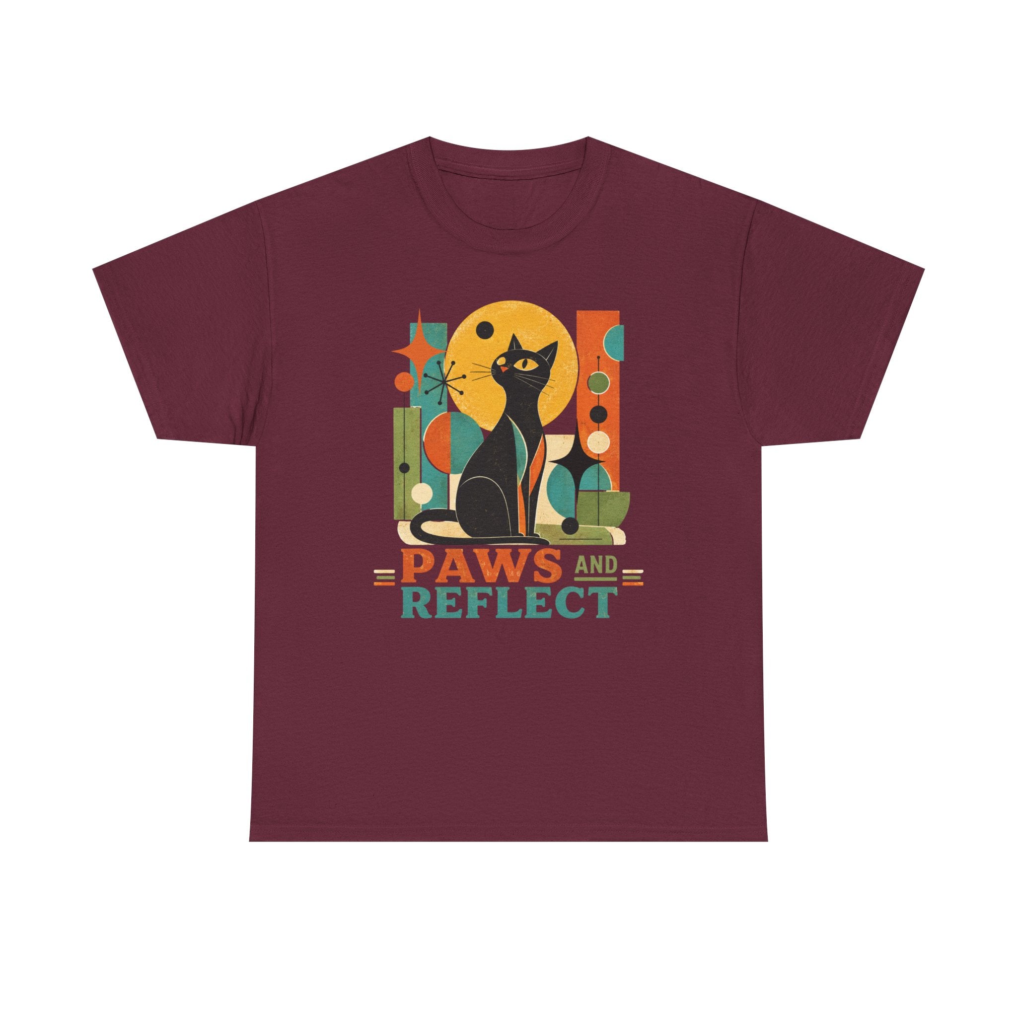 Paws and Reflect Cat T-Shirt. Mod Tangentsies Cat. Mood cat T-shirt