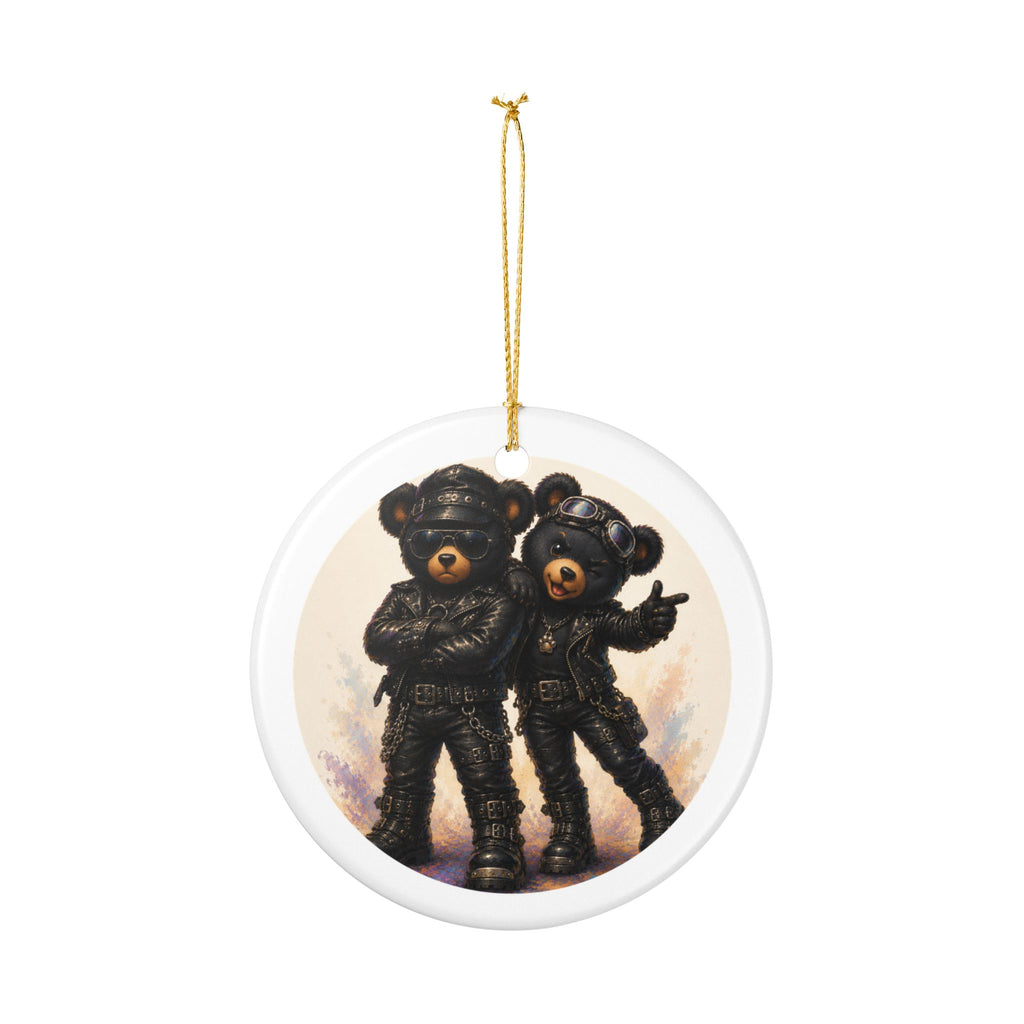 Biker Bear Heart Ornament — Cute Motorcycle Teddy Ceramic Decoration