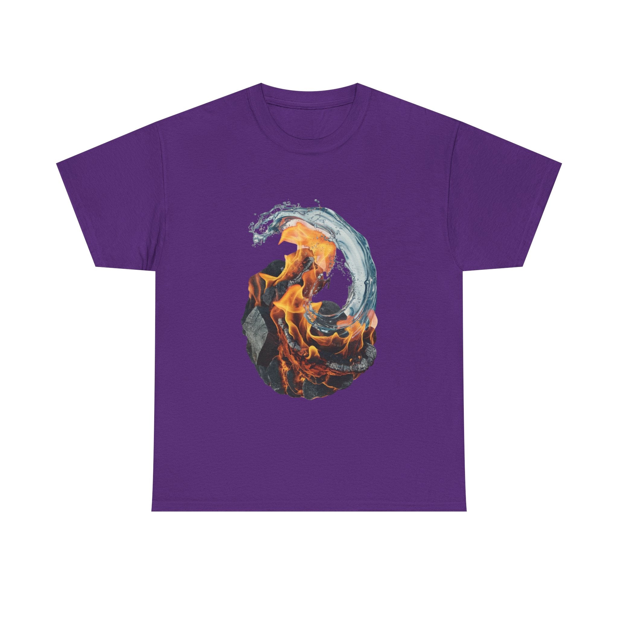 Fire and Water Yin-Yang Graphic Tee — Elemental Flames & Waves T‑Shirt