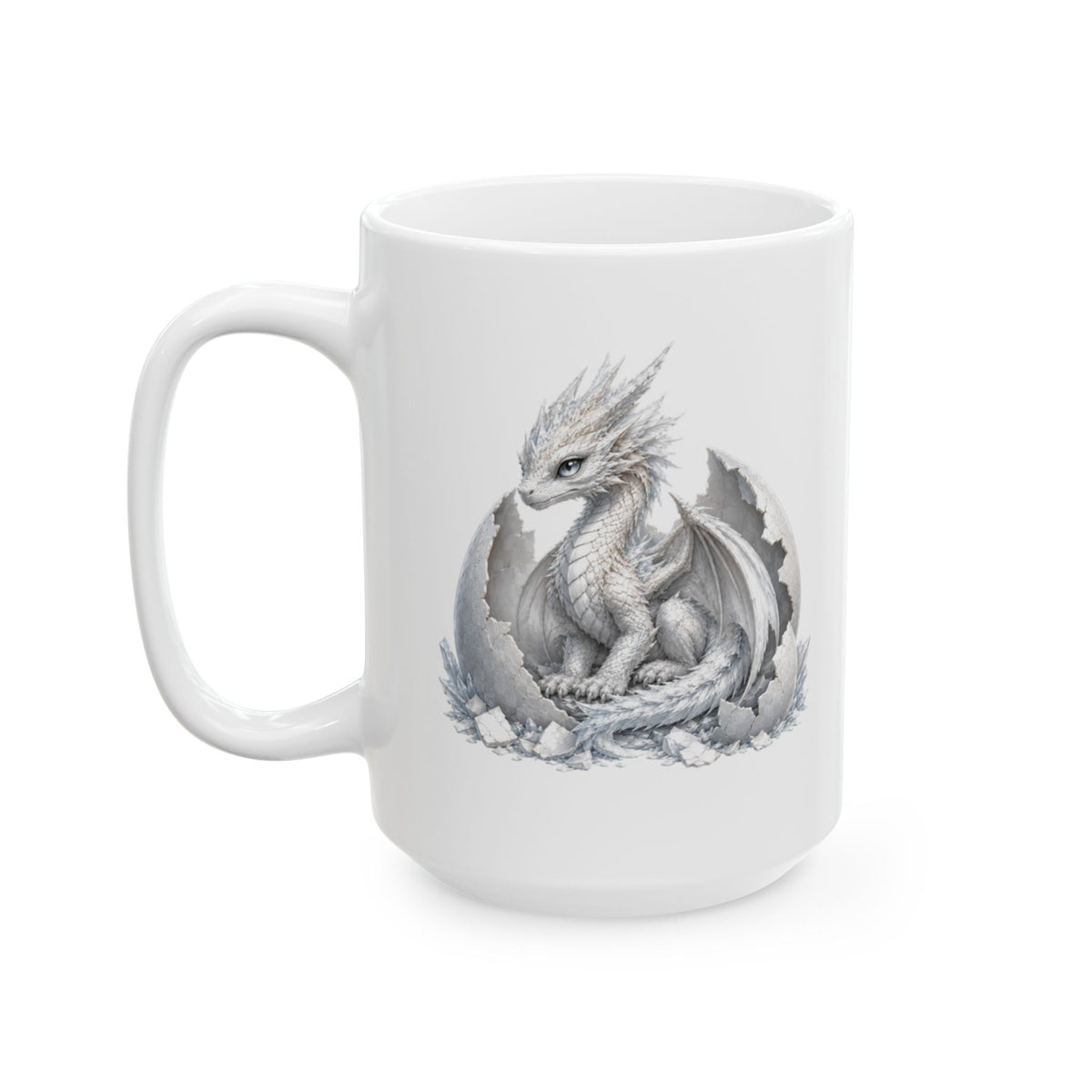 White Dragon Ceramic Mug — Artistic Dragon Lover Coffee Cup (11oz, 15oz)