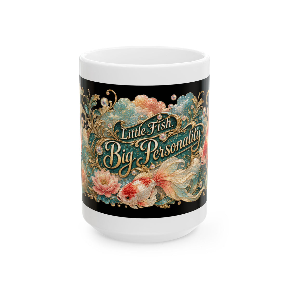 Ceramic Mug — "Little Fish, Big Personality" Decorative Koi Mug
