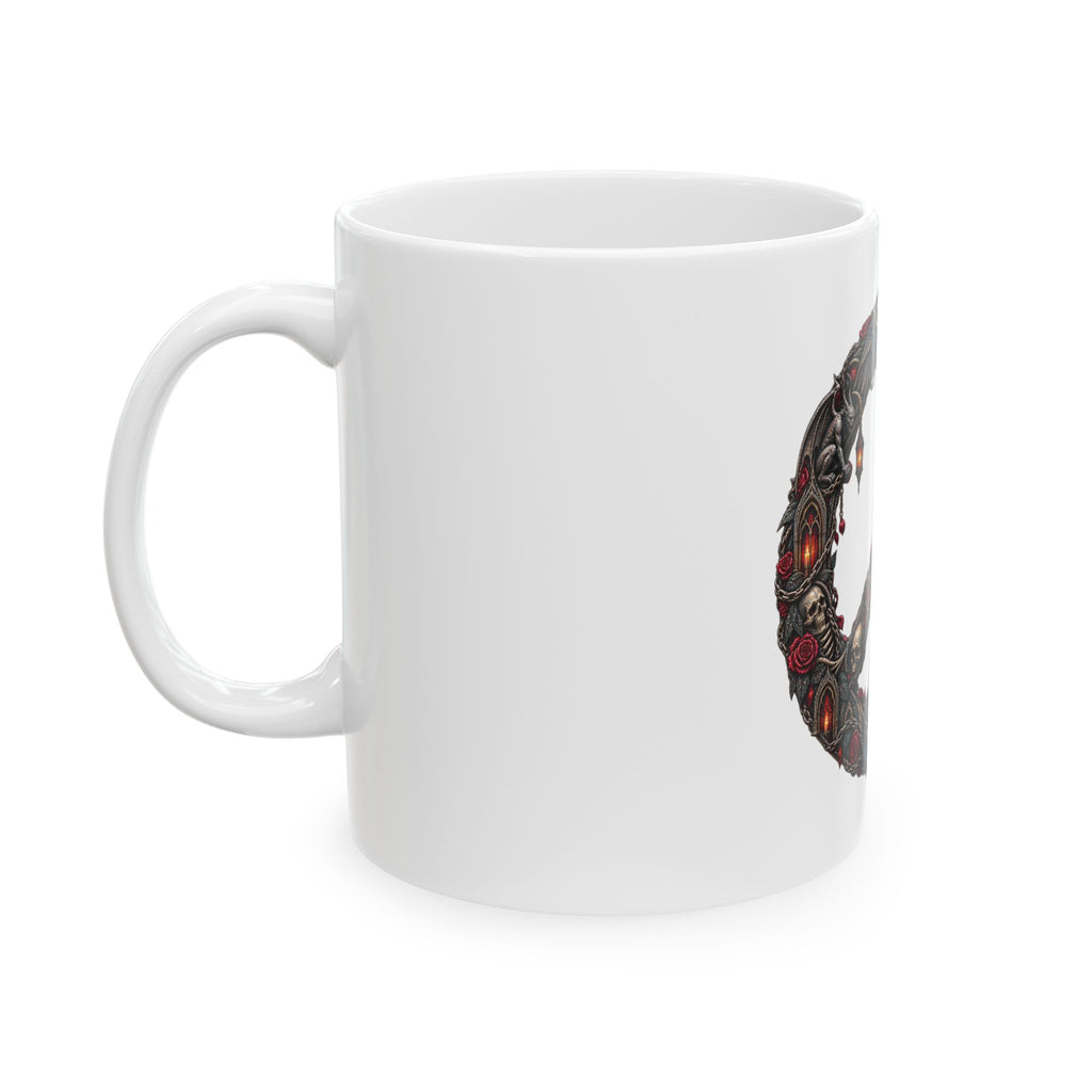 Skull Peace Sign Ceramic Mug — Gothic Dark Art Coffee Cup (11oz, 15oz)