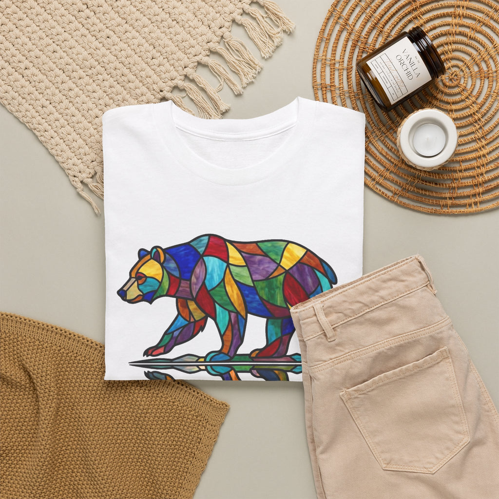 Stained Glass Bear Reflection T-Shirt — Colorful Nature Graphic Tee