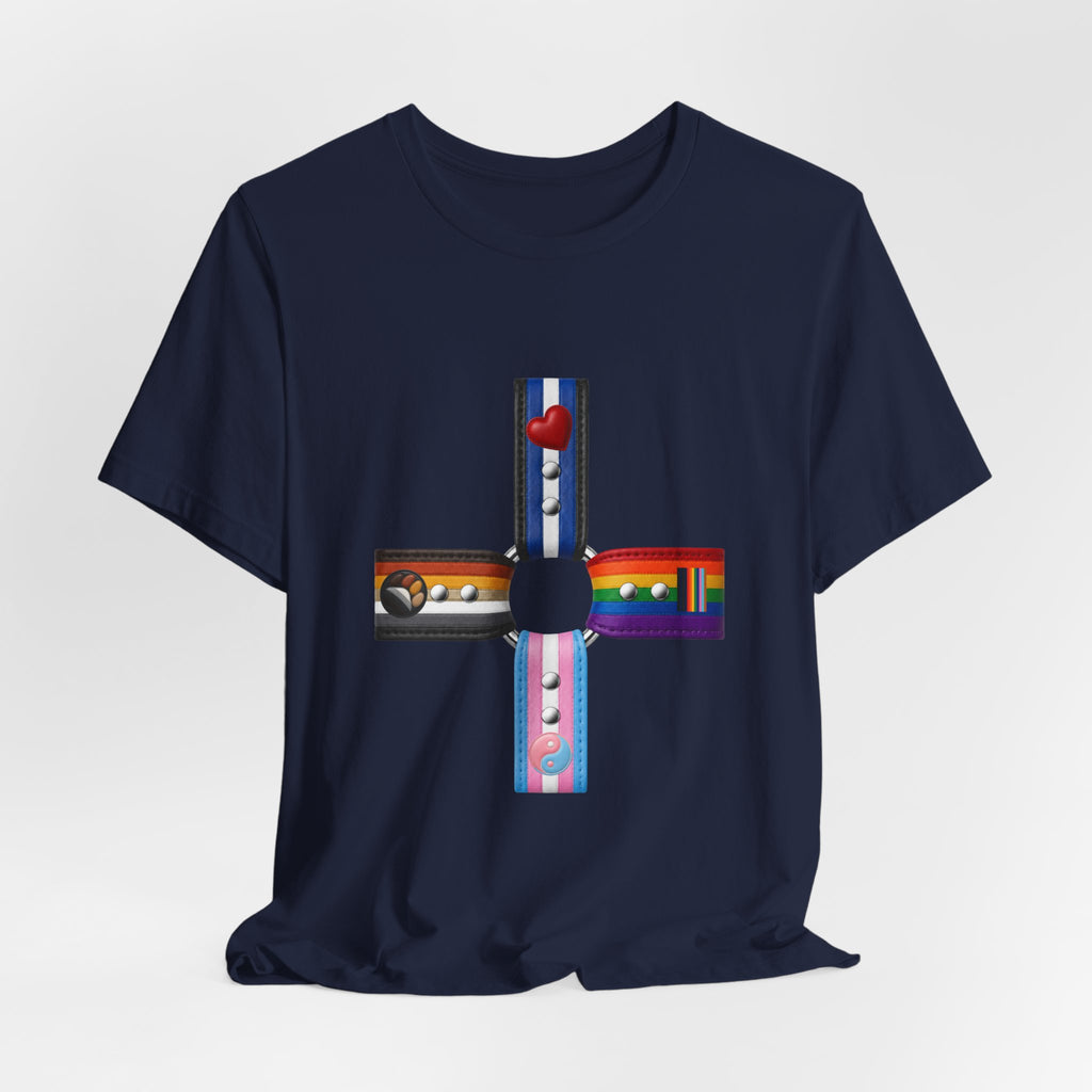 Cross of Pride T‑Shirt — LGBTQ+ Flag Collage Tee