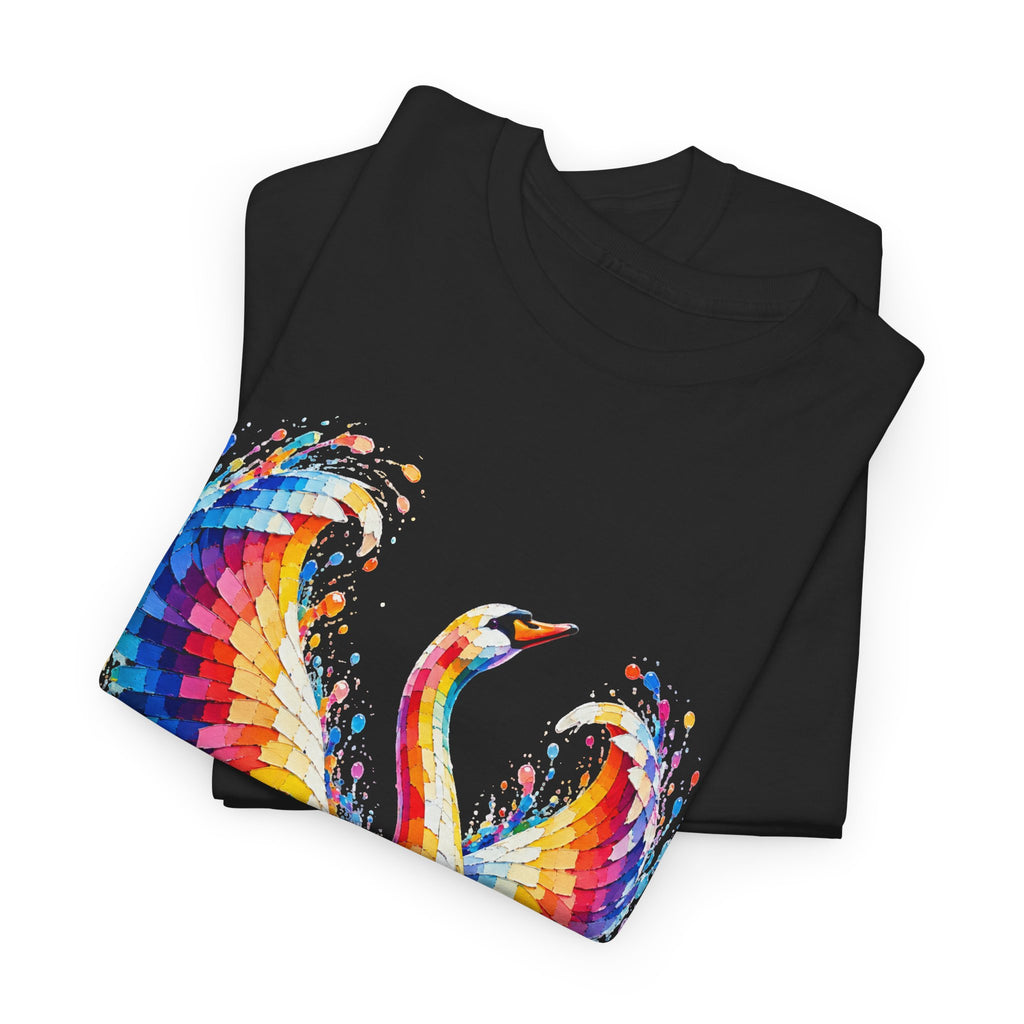 Mosaic Glass Colorful Swan Art T-Shirt — Vibrant Watercolor Bird Graphic Tee