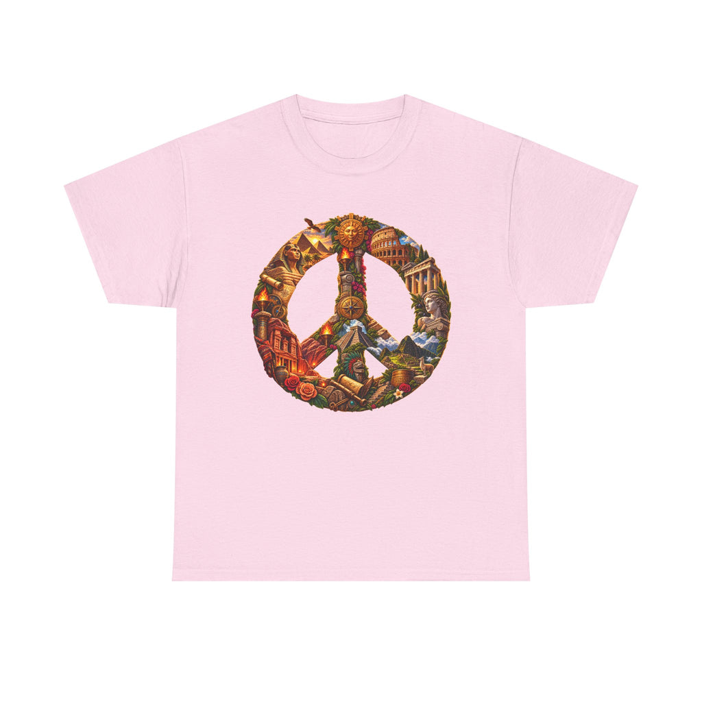 Peace Symbol Collage T-Shirt — Vintage Travel & Nature Graphic Tee